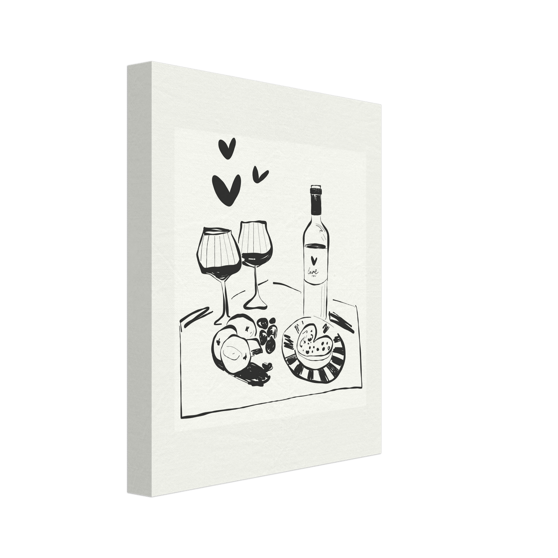 Wine for Two Print | Black Line Art Romantic Kitchen Wall Art | Couples Poster - Evergreen Posters