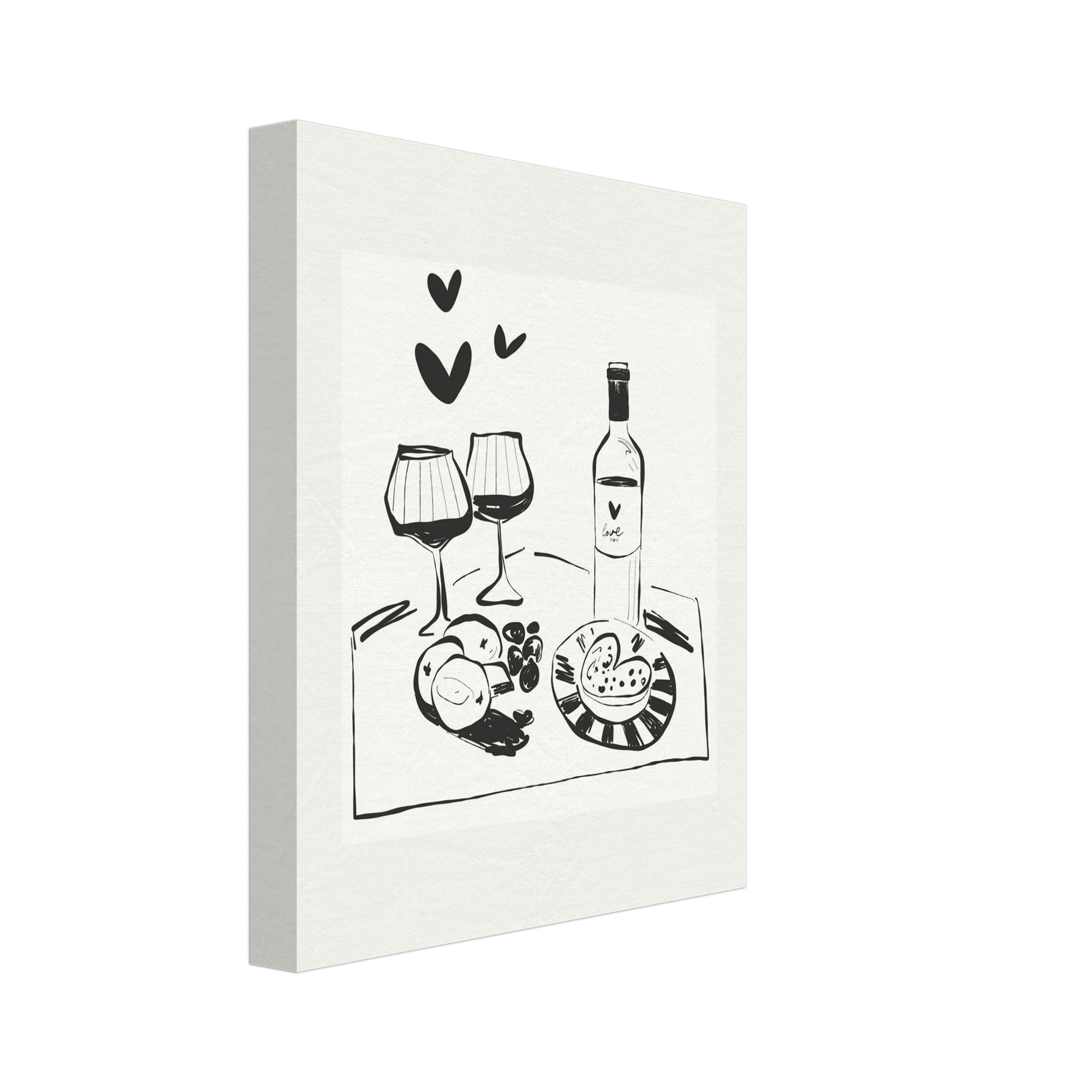 Wine for Two Print | Black Line Art Romantic Kitchen Wall Art | Couples Poster - Evergreen Posters