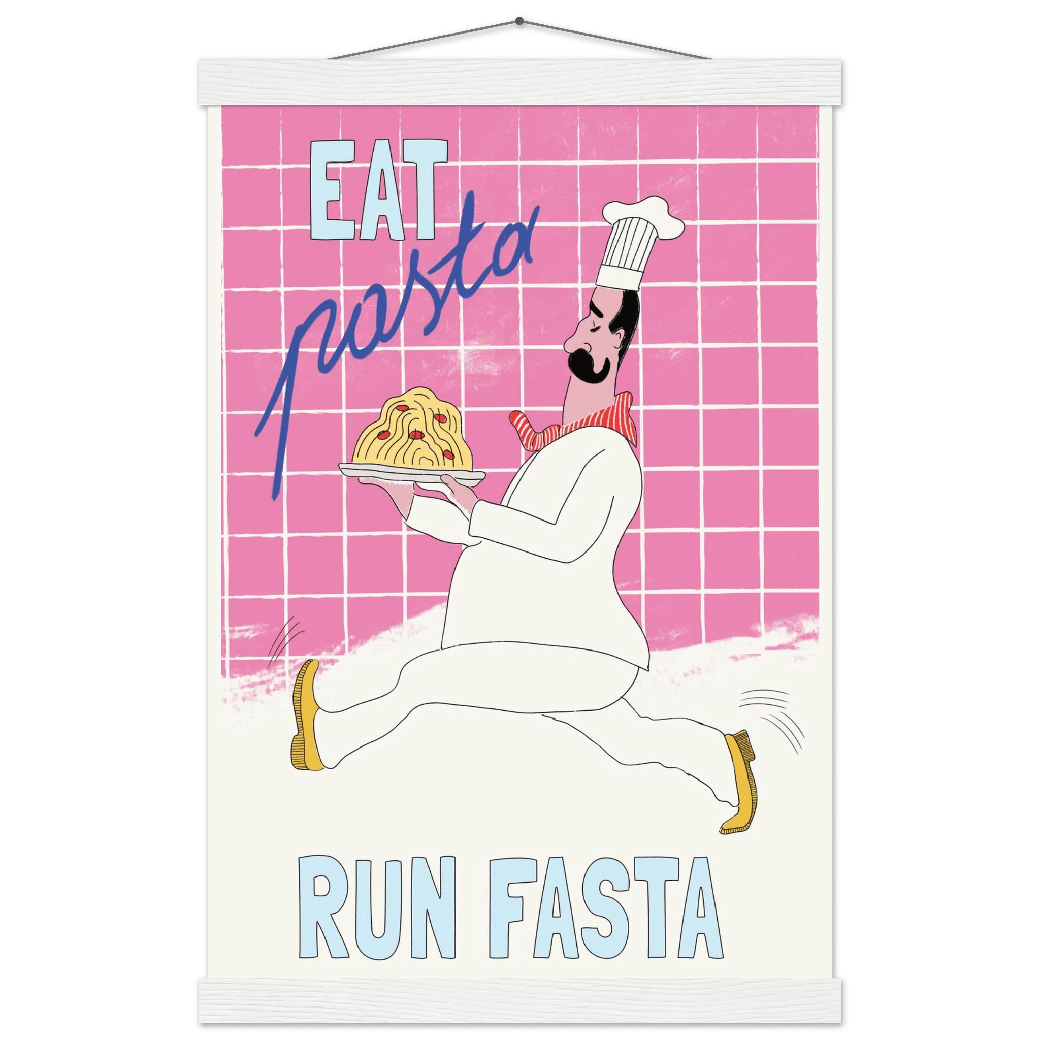 Eat Pasta Run Fasta Poster – Playful Kitchen Wall Art Print (Pink Edition) - Evergreen Posters