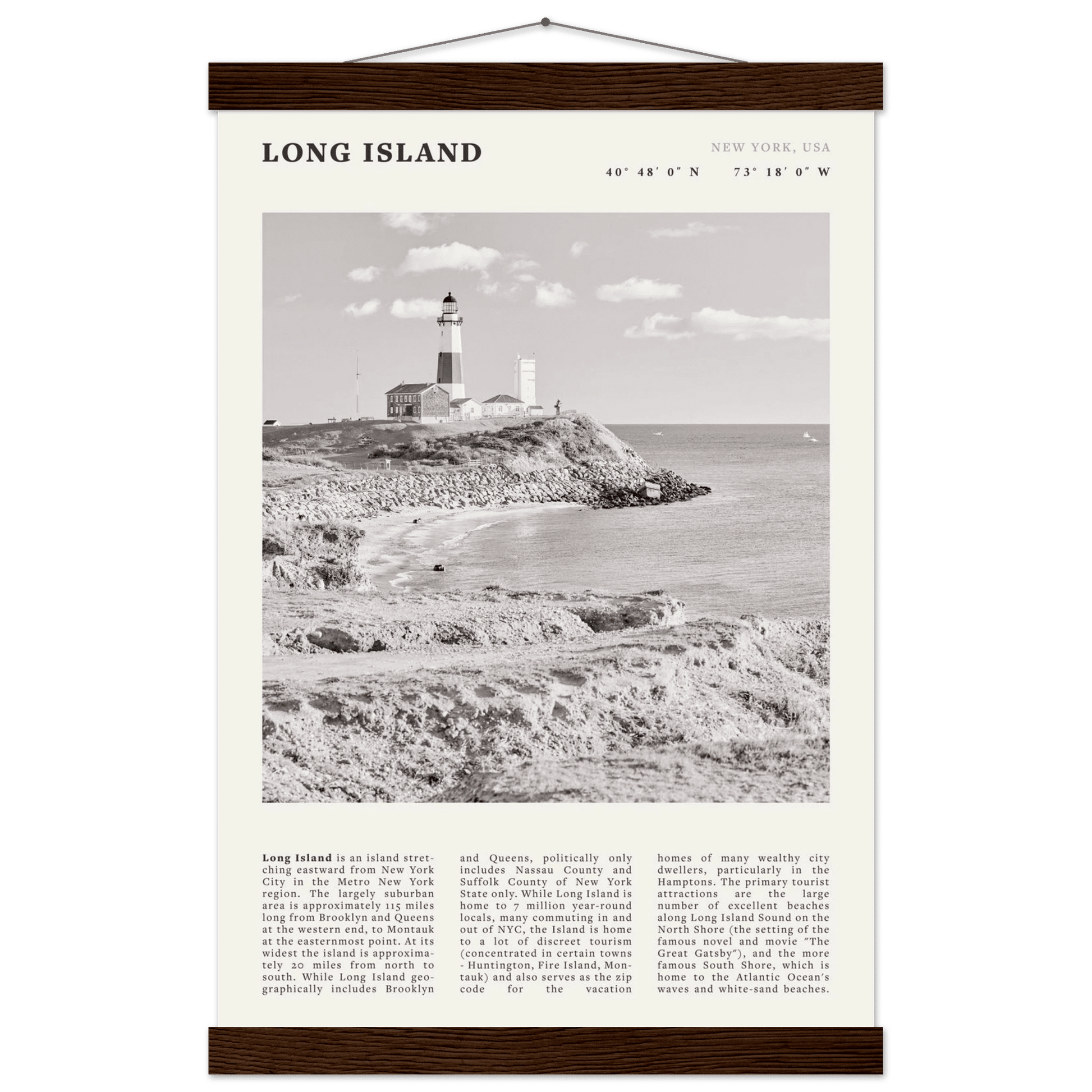 Long Island Poster | Black & White Montauk Lighthouse Wall Art | New York Print - Evergreen Posters
