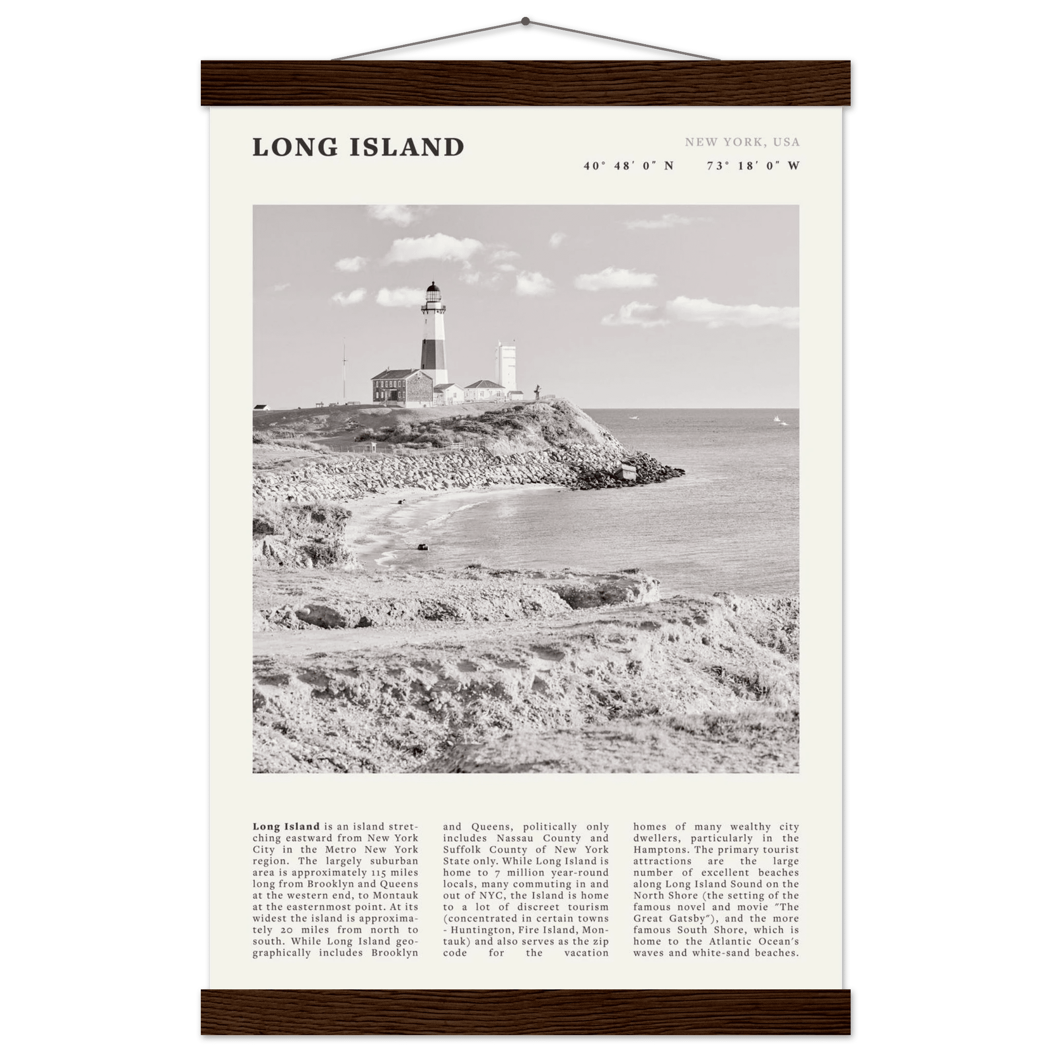 Long Island Poster | Black & White Montauk Lighthouse Wall Art | New York Print - Evergreen Posters