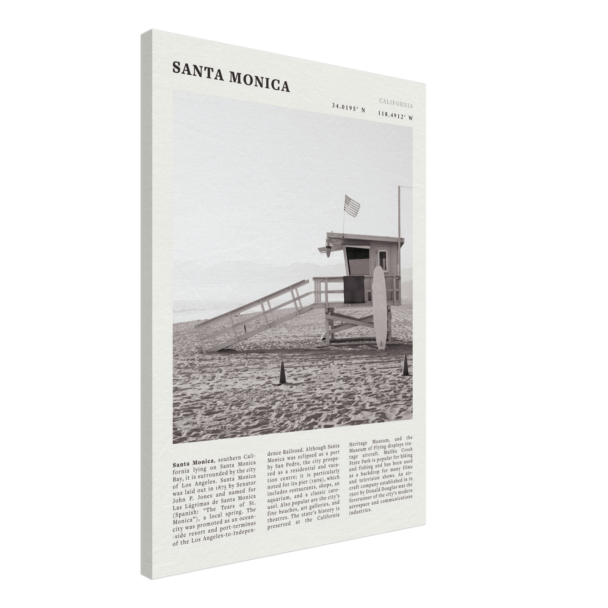 Santa Monica Poster | Black & White California Wall Art | Beach Travel Print | Coastal Decor - Evergreen Posters