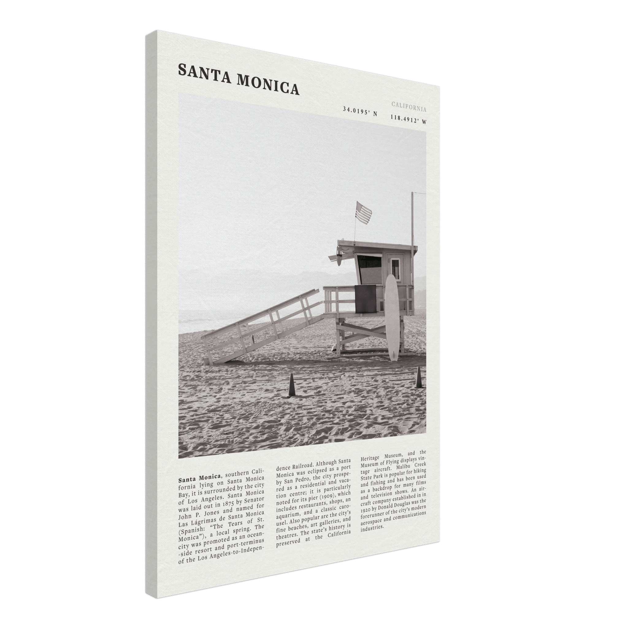 Santa Monica Poster | Black & White California Wall Art | Beach Travel Print | Coastal Decor - Evergreen Posters