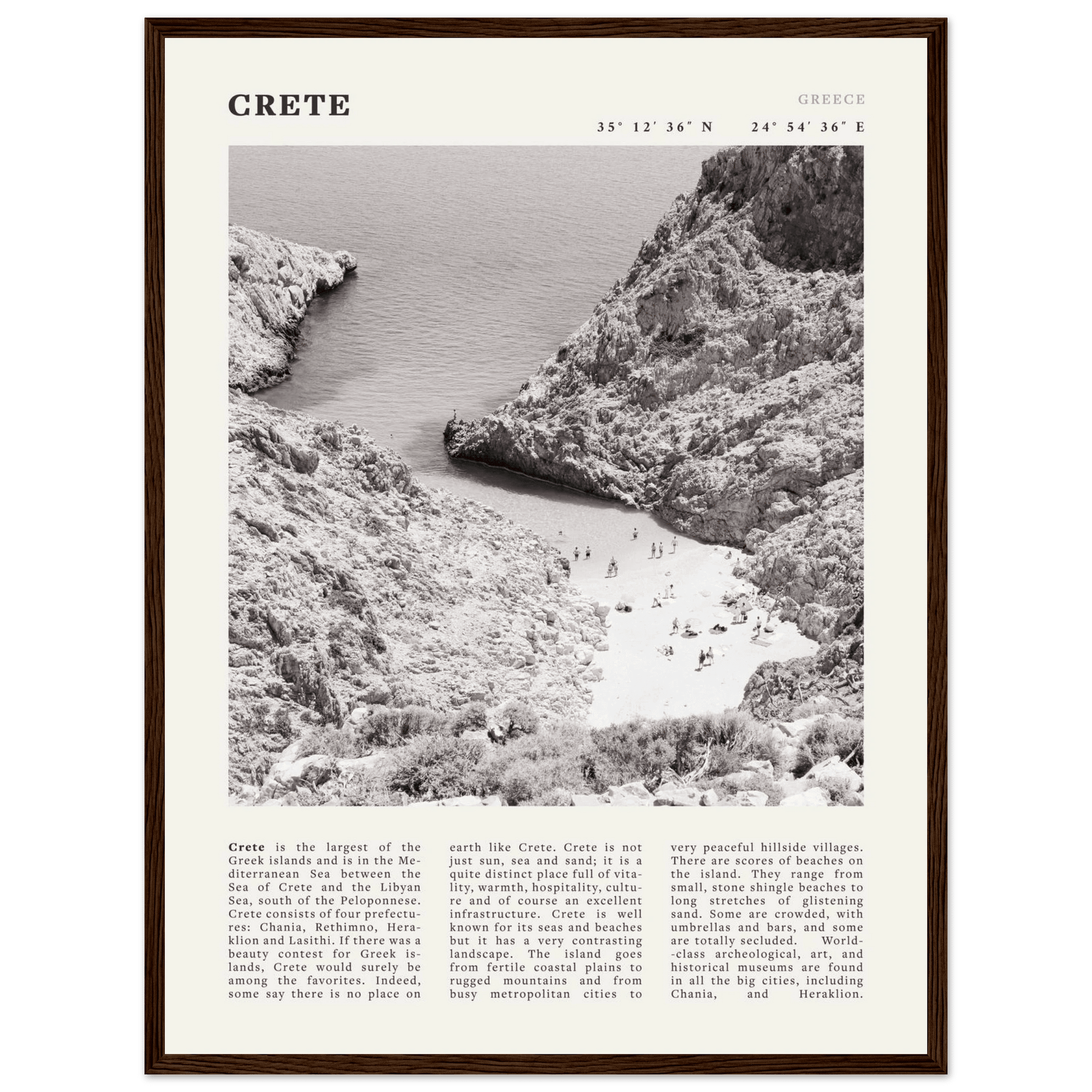 Crete Poster | Black & White Greece Beach Wall Art | Mediterranean Travel Print - Evergreen Posters