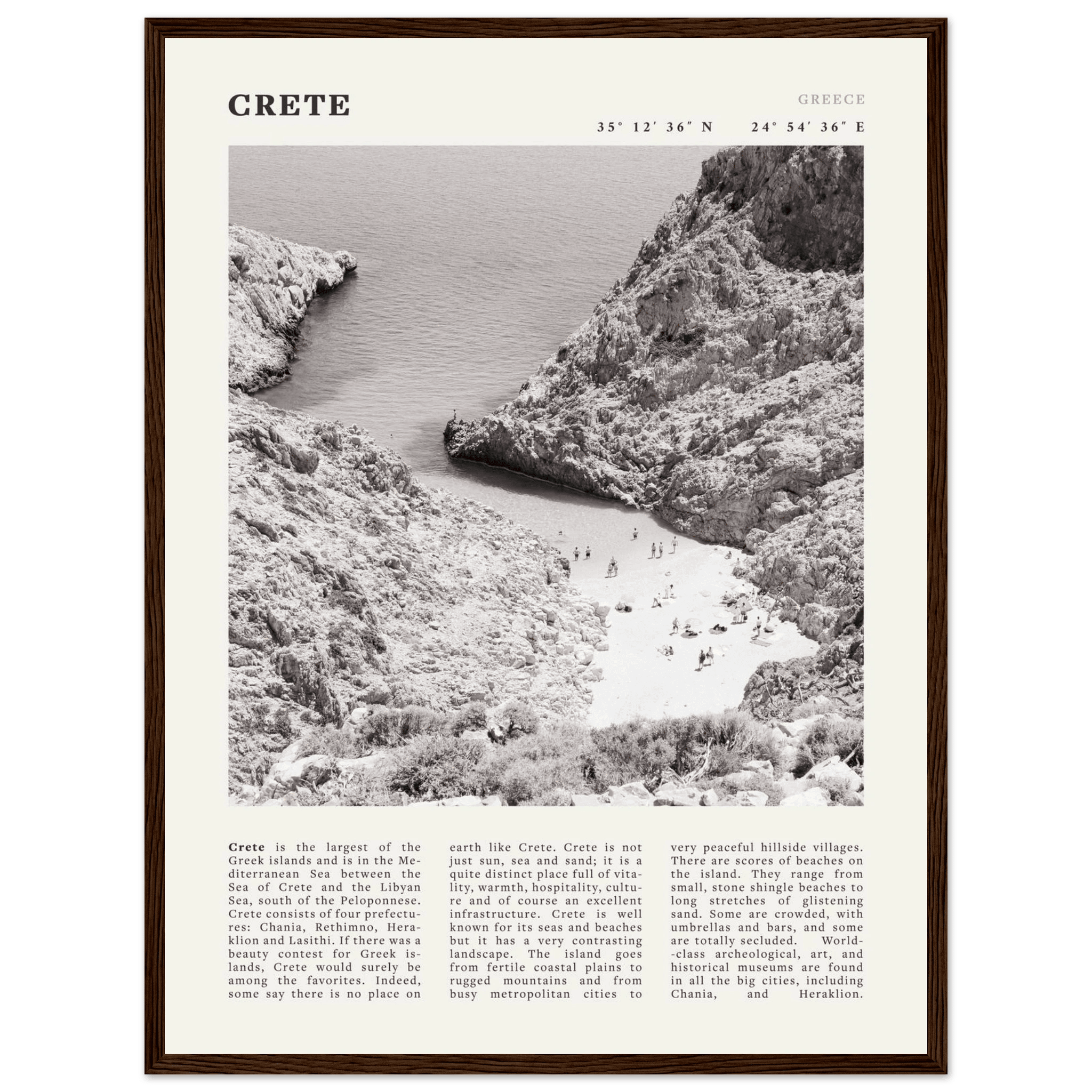 Crete Poster | Black & White Greece Beach Wall Art | Mediterranean Travel Print - Evergreen Posters