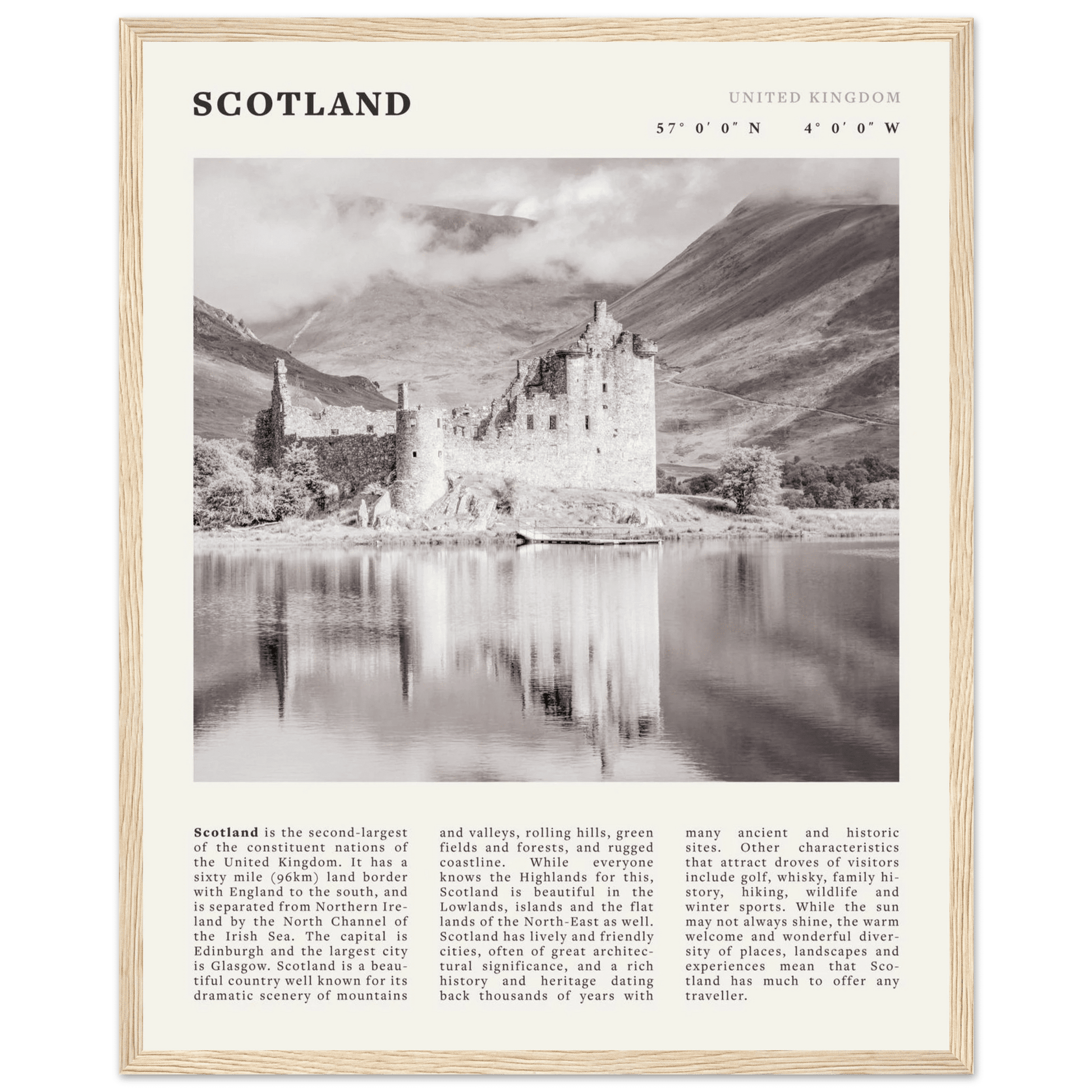 Scotland Poster | Black & White Highland Castle Wall Art | UK Travel Print Decor - Evergreen Posters