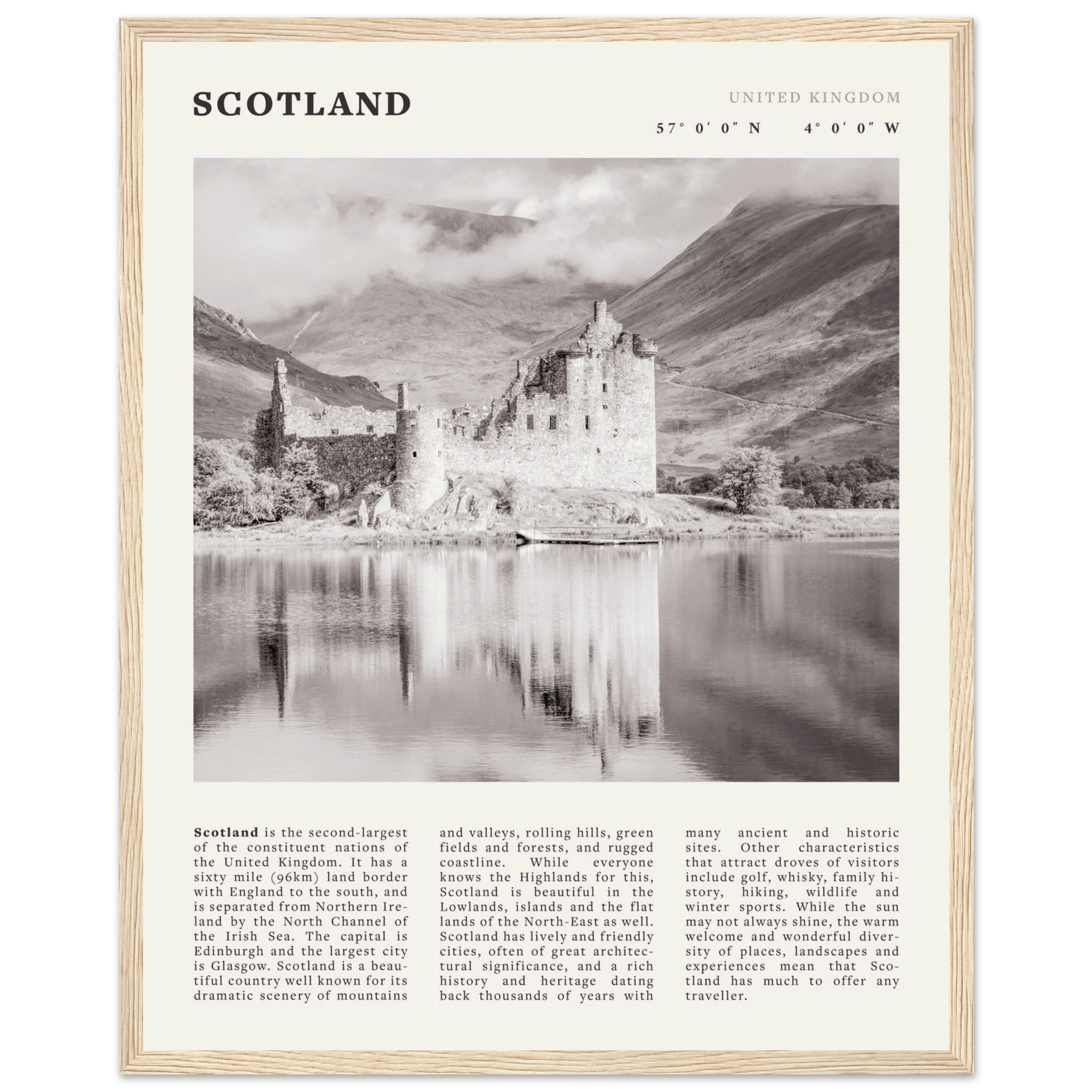 Scotland Poster | Black & White Highland Castle Wall Art | UK Travel Print Decor - Evergreen Posters