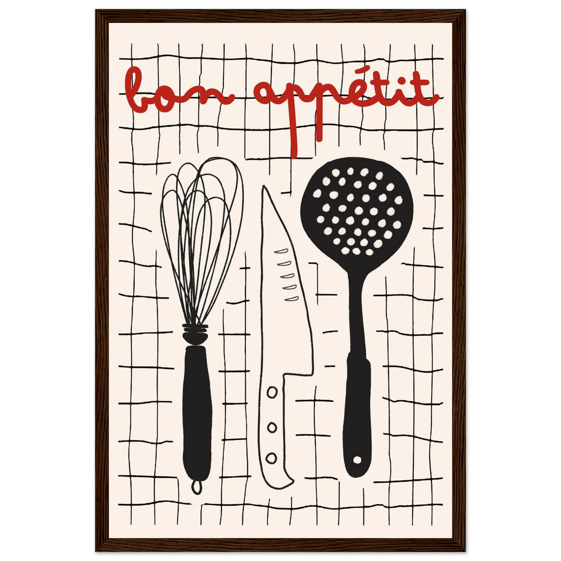 Bon Appétit French Kitchen Print | Bold Black Red Wall Art Poster - Evergreen Posters