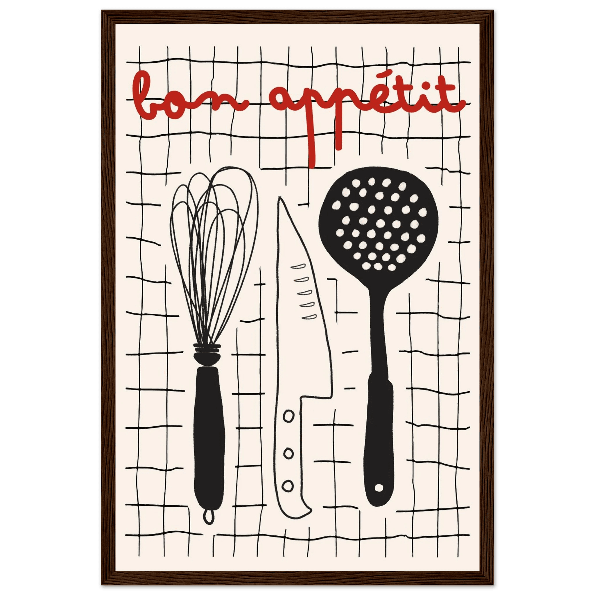 Bon Appétit French Kitchen Print | Bold Black Red Wall Art Poster - Evergreen Posters