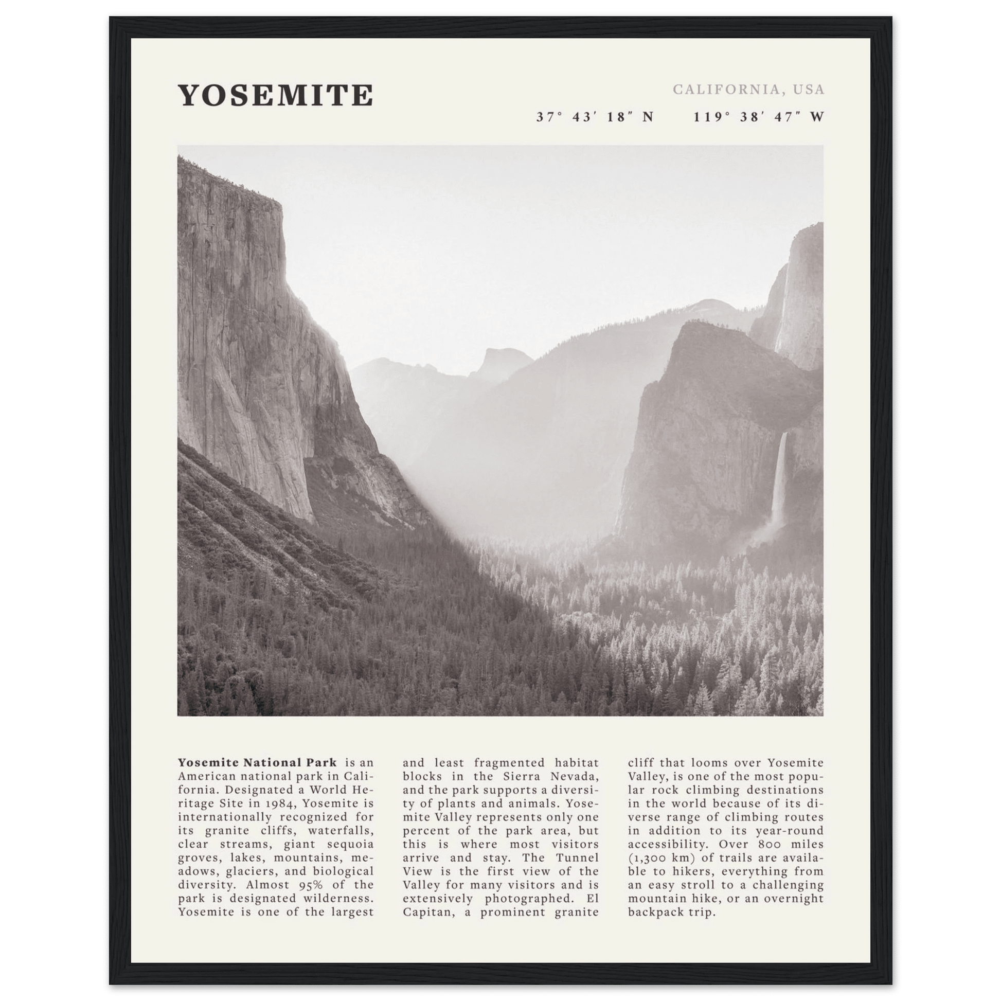 Yosemite Poster | Black & White National Park Wall Art | California Nature Print - Evergreen Posters