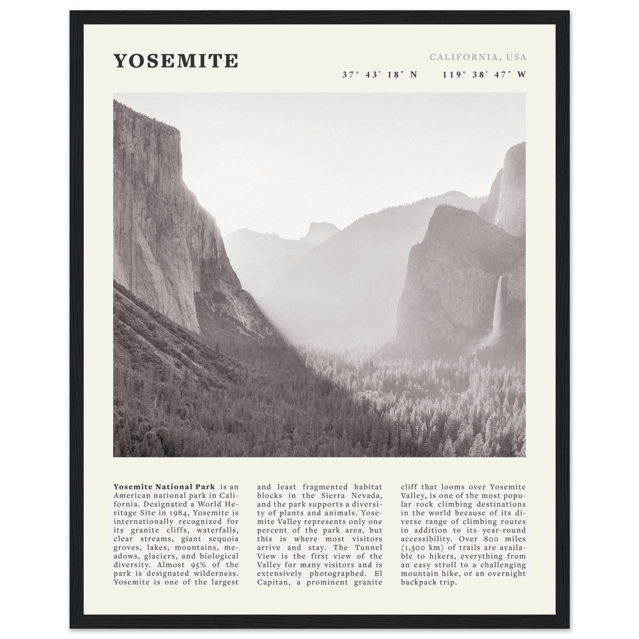 Yosemite Poster | Black & White National Park Wall Art | California Nature Print - Evergreen Posters