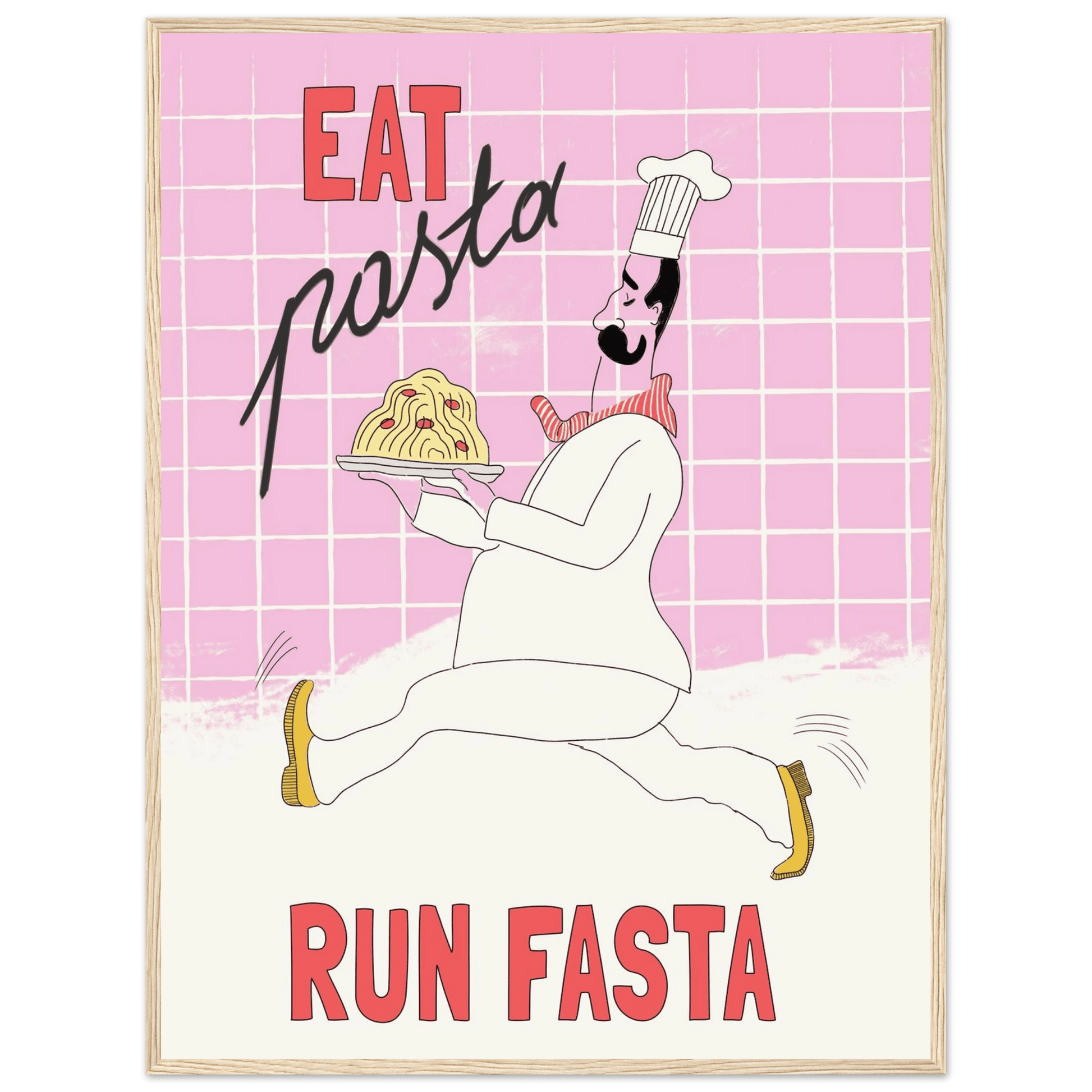 Eat Pasta Run Fasta Poster – Playful Kitchen Wall Art Print (Light Pink) - Evergreen Posters