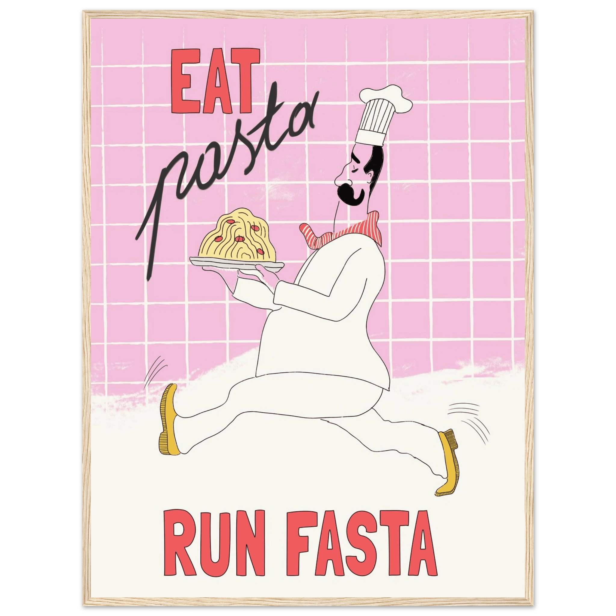 Eat Pasta Run Fasta Poster – Playful Kitchen Wall Art Print (Light Pink) - Evergreen Posters