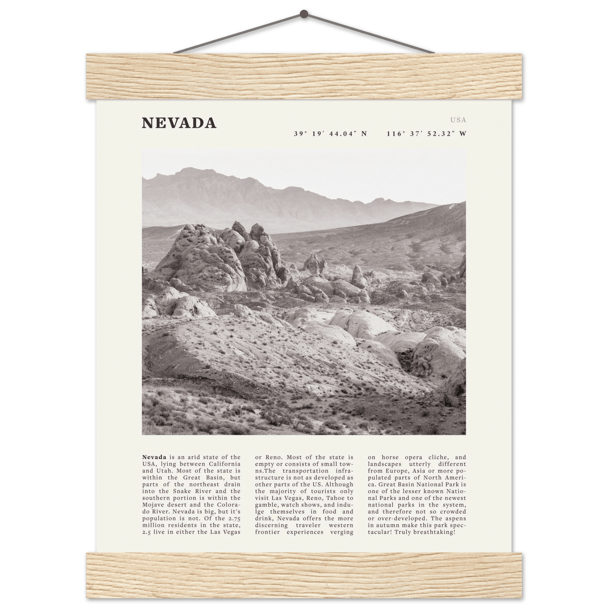 Nevada Poster | Black & White Desert Landscape Wall Art | USA Travel Print Decor - Evergreen Posters