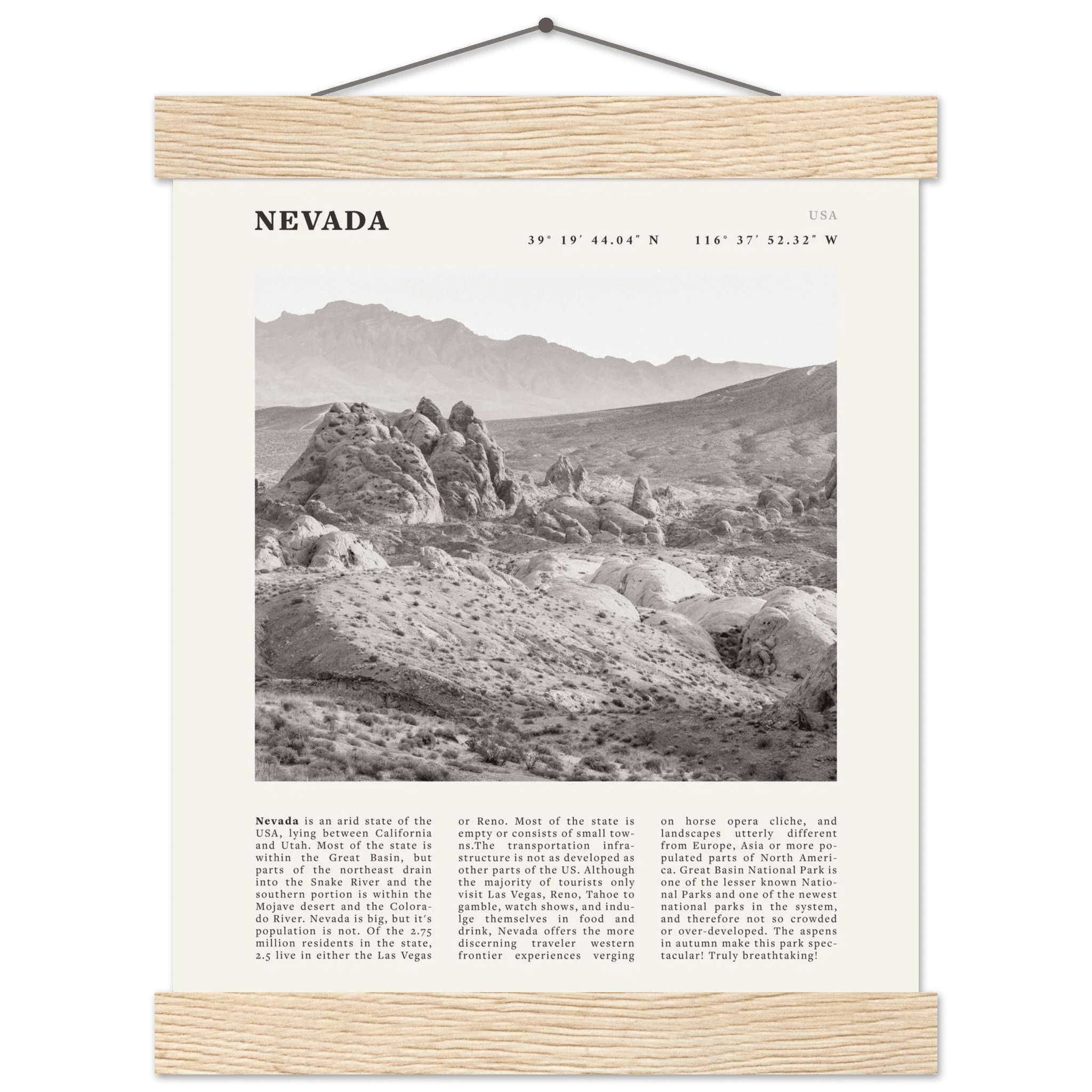 Nevada Poster | Black & White Desert Landscape Wall Art | USA Travel Print Decor - Evergreen Posters