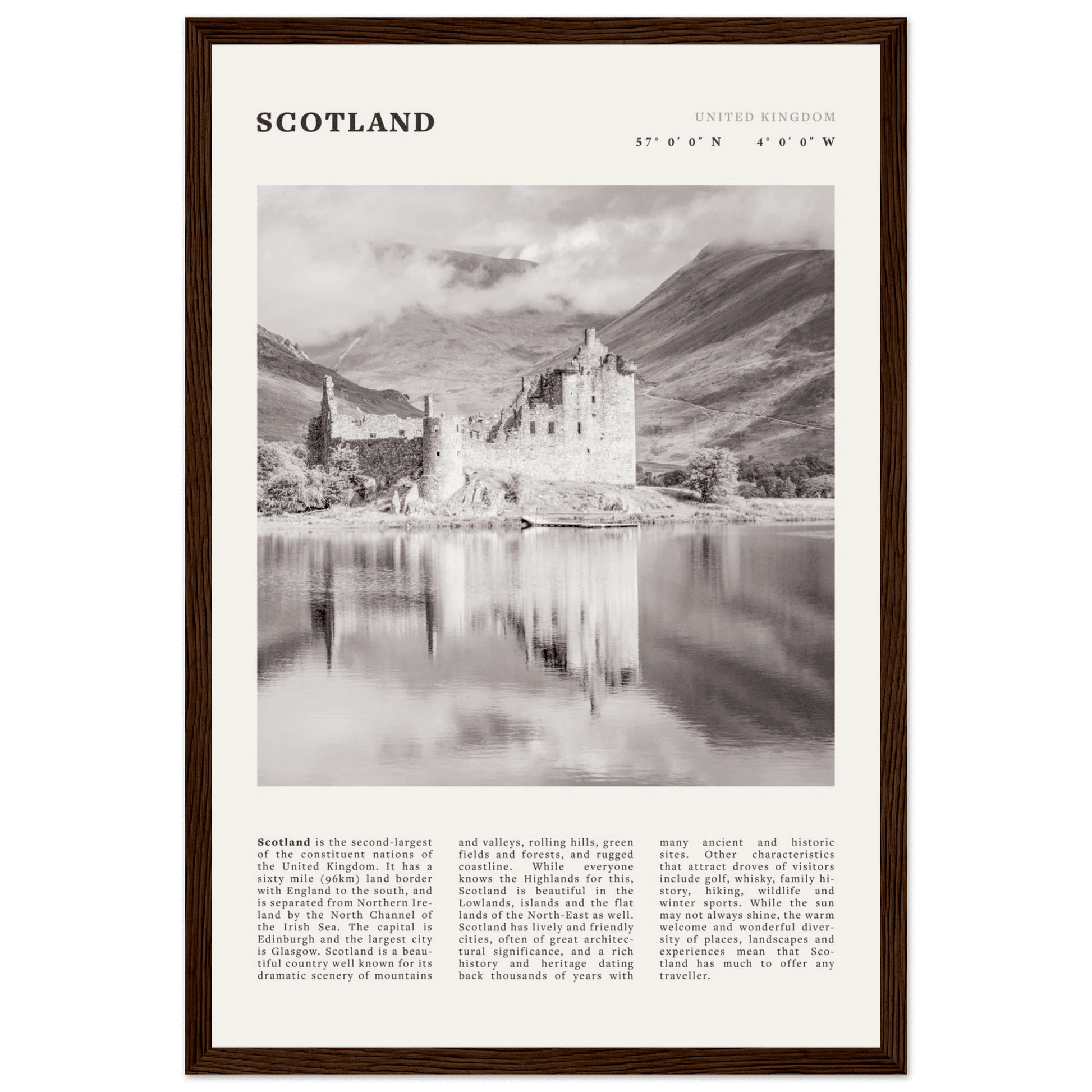 Scotland Poster | Black & White Highland Castle Wall Art | UK Travel Print Decor - Evergreen Posters
