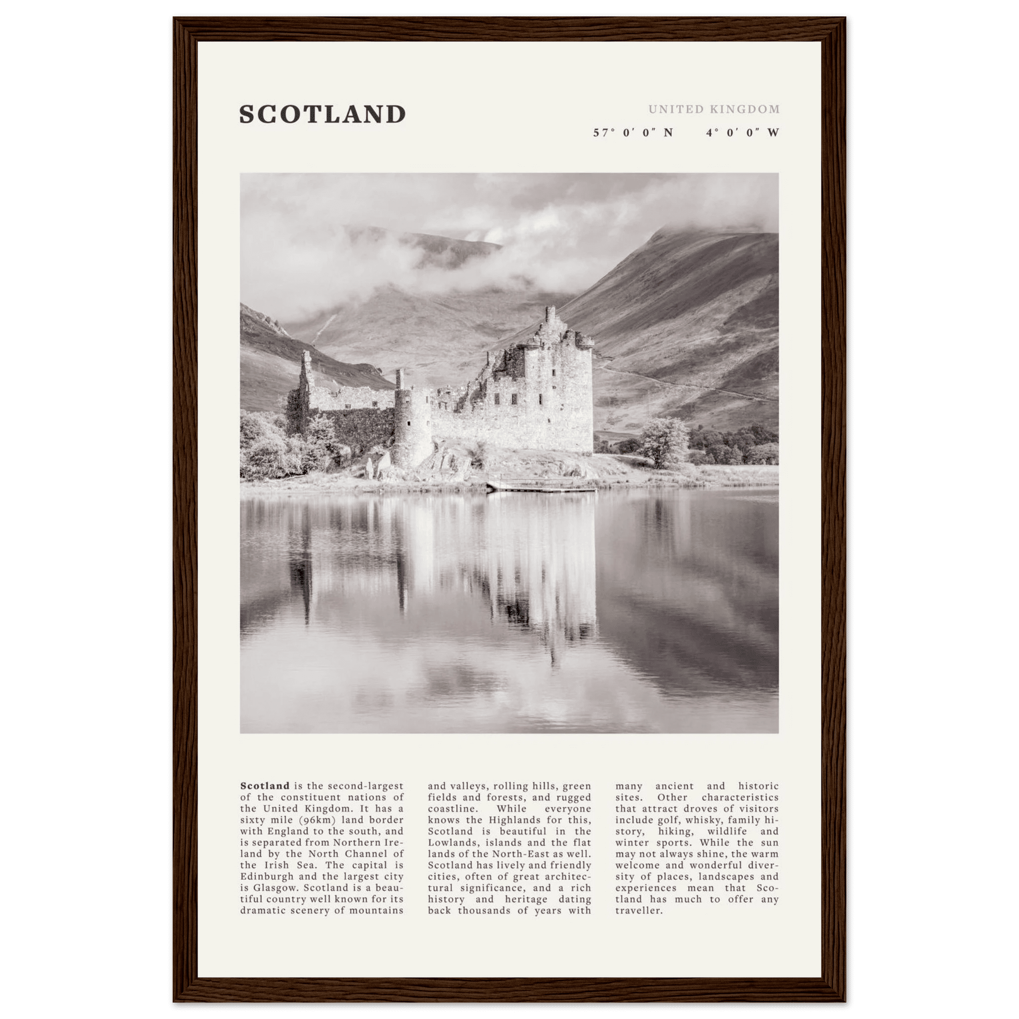 Scotland Poster | Black & White Highland Castle Wall Art | UK Travel Print Decor - Evergreen Posters
