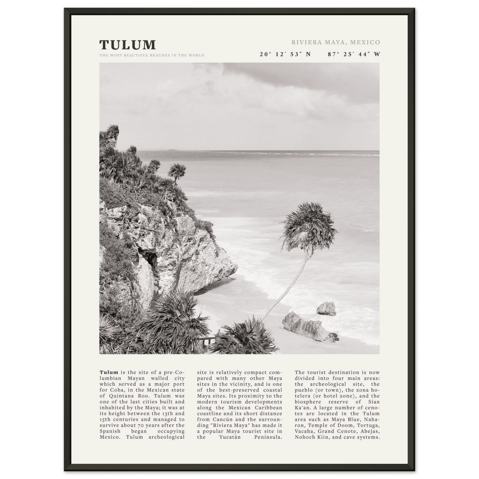 Tulum Poster | Black & White Riviera Maya Mexico Wall Art | Beach Travel Print - Evergreen Posters
