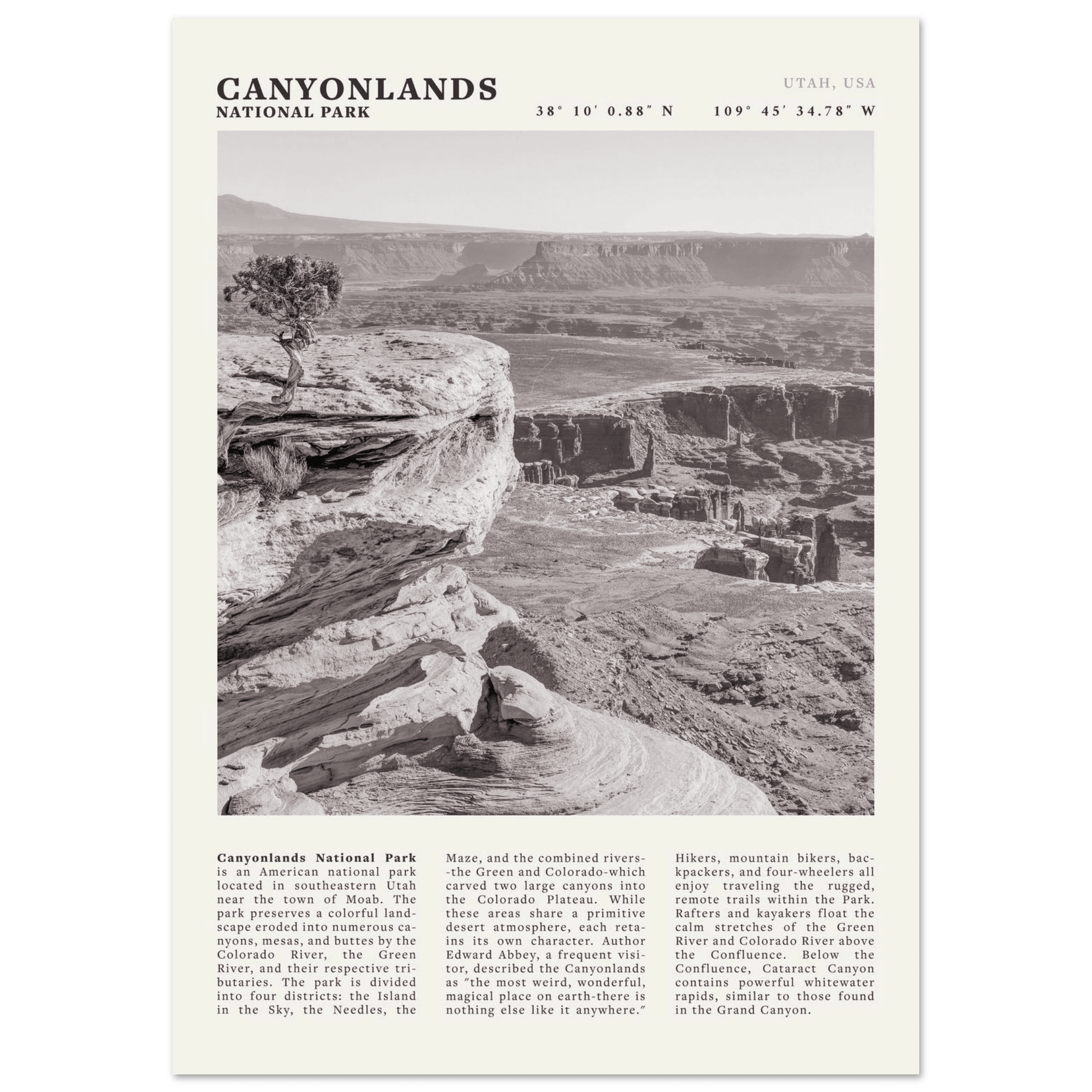 Canyonlands National Park Poster | Black & White Utah Wall Art | Canyon Travel Print - Evergreen Posters