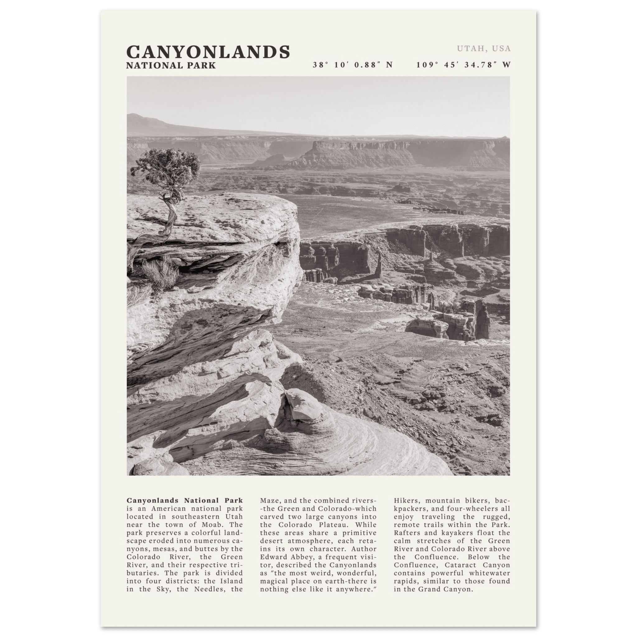 Canyonlands National Park Poster | Black & White Utah Wall Art | Canyon Travel Print - Evergreen Posters