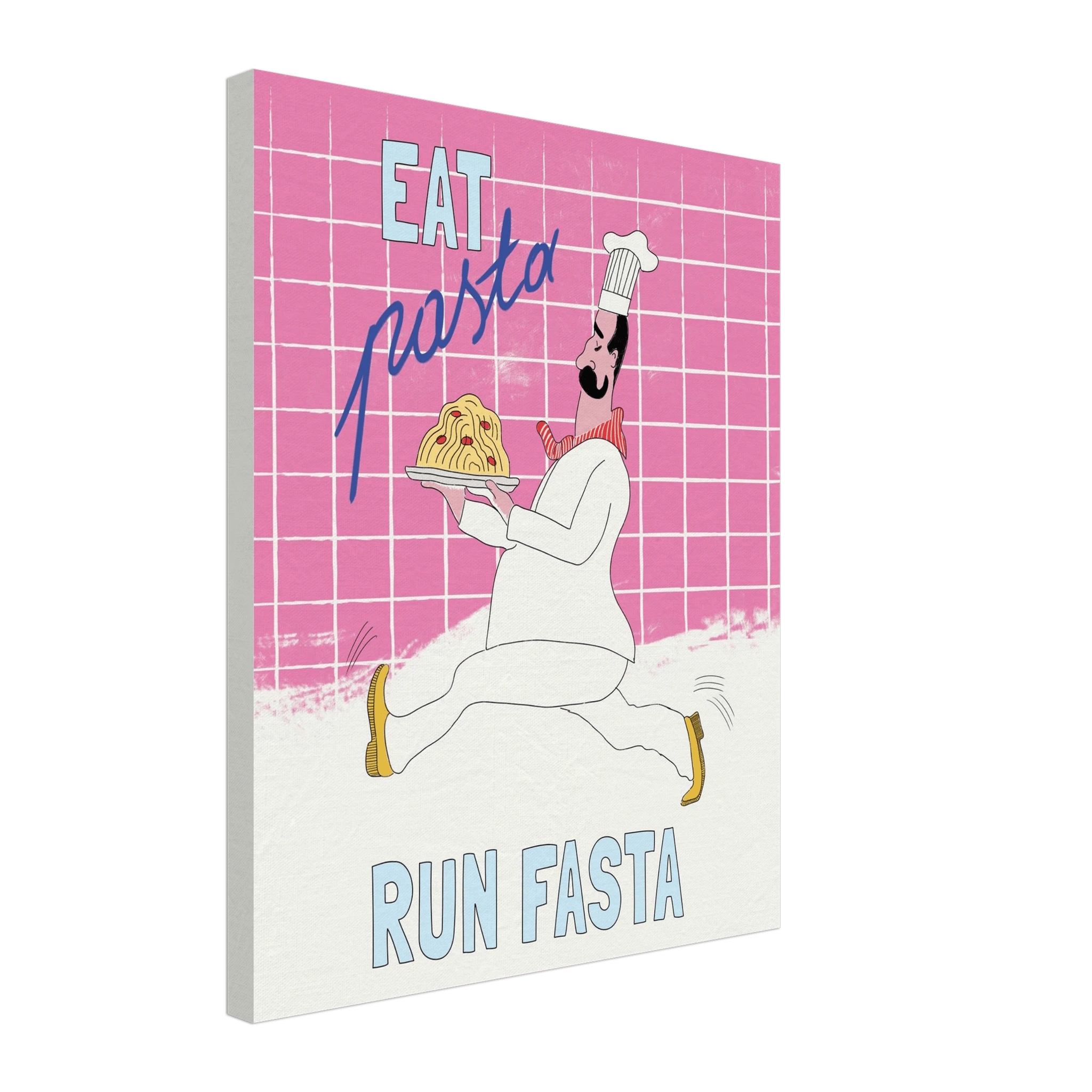 Eat Pasta Run Fasta Poster – Playful Kitchen Wall Art Print (Pink Edition) - Evergreen Posters