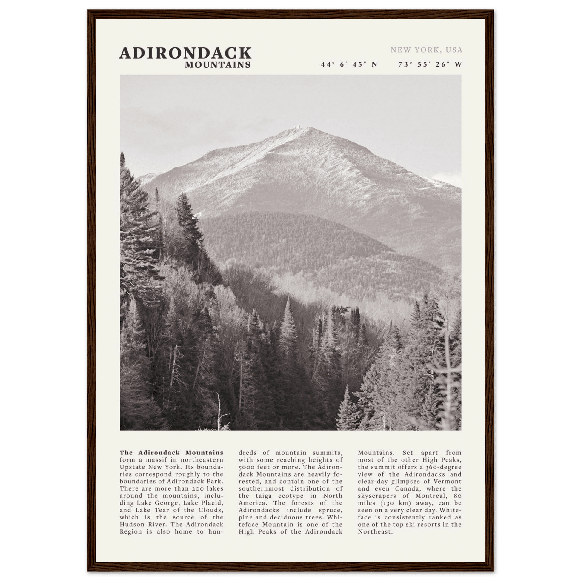 Adirondack Mountains Poster | Black & White New York Nature Wall Art | Hiking Print - Evergreen Posters