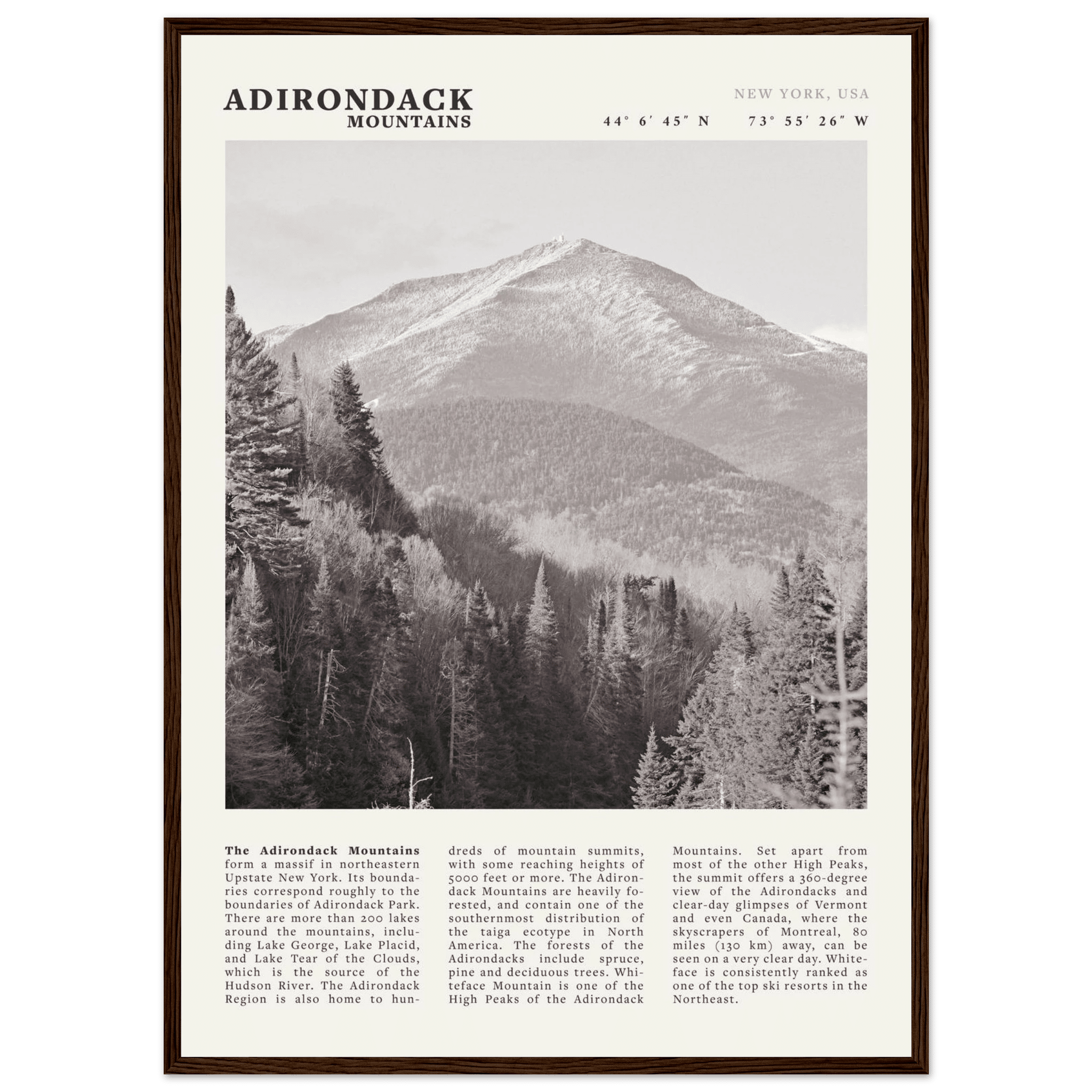 Adirondack Mountains Poster | Black & White New York Nature Wall Art | Hiking Print - Evergreen Posters