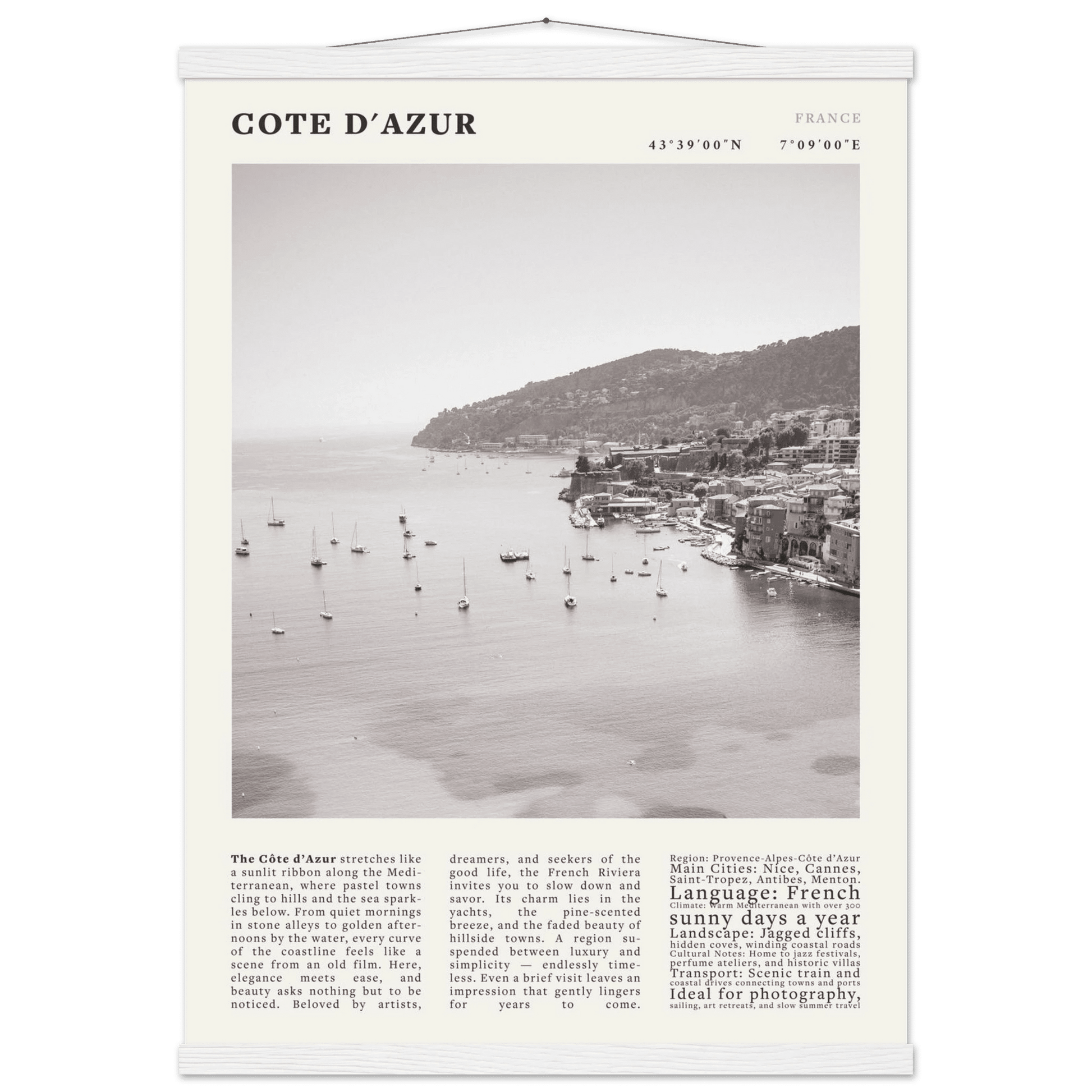 Côte d'Azur Poster Black and White – Vintage French Riviera Coast Print (Digital & Printed Options) - Evergreen Posters