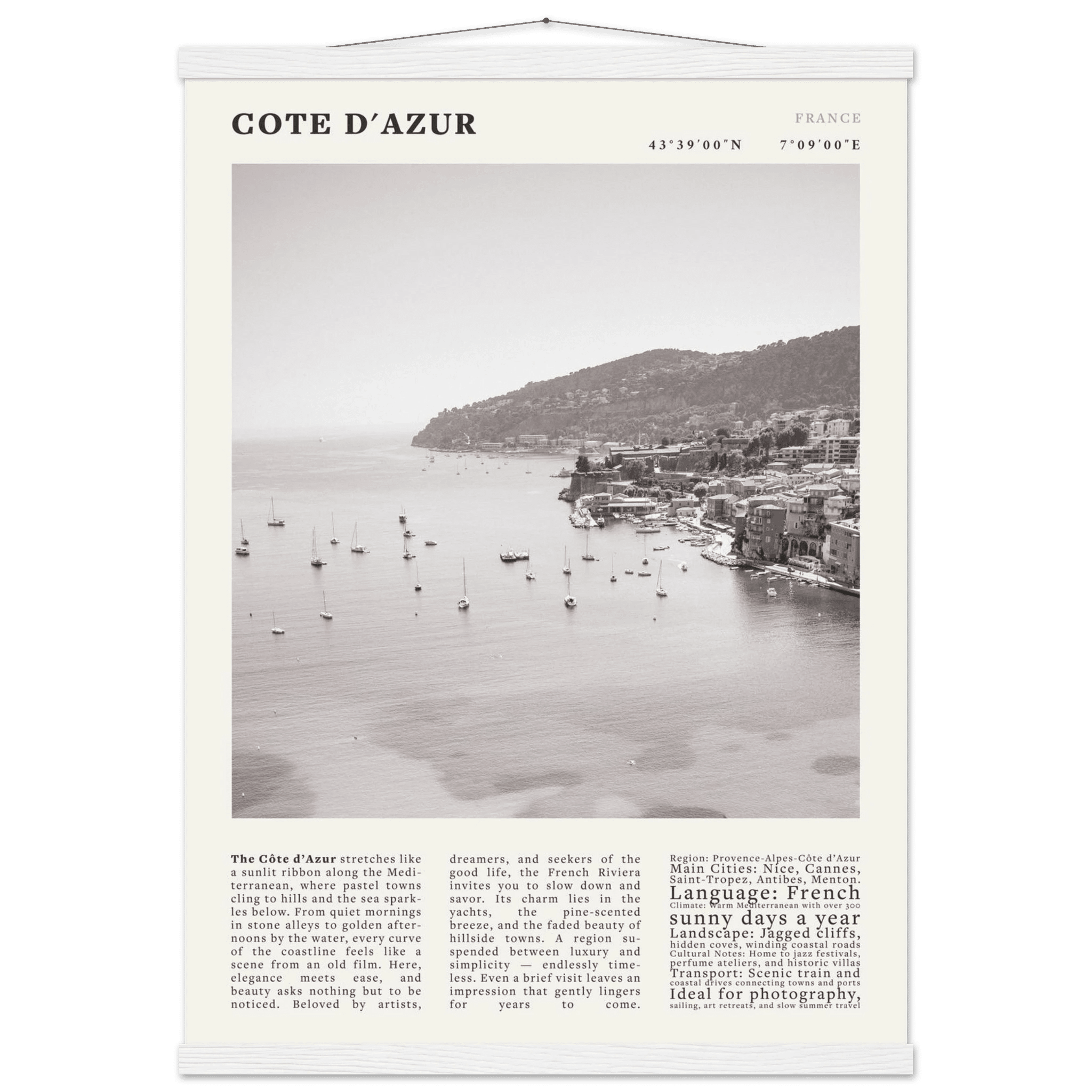 Côte d'Azur Poster Black and White – Vintage French Riviera Coast Print (Digital & Printed Options) - Evergreen Posters