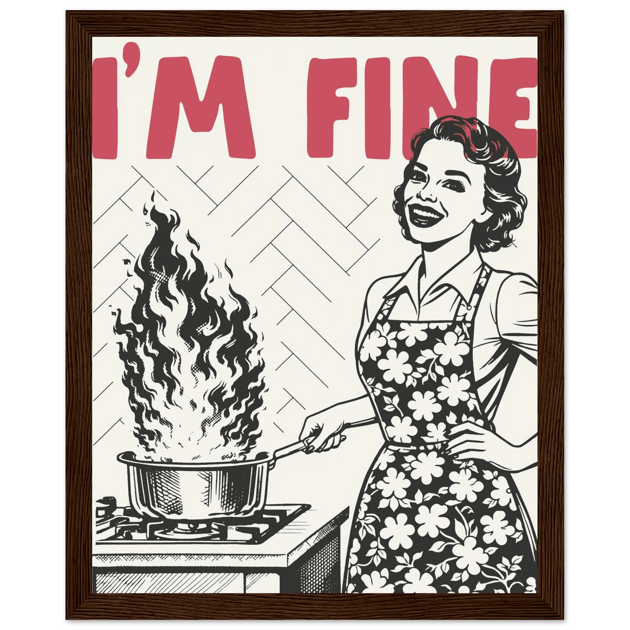 I'm Fine Poster – Funny Retro Kitchen Wall Art Print (Red Edition) - Evergreen Posters