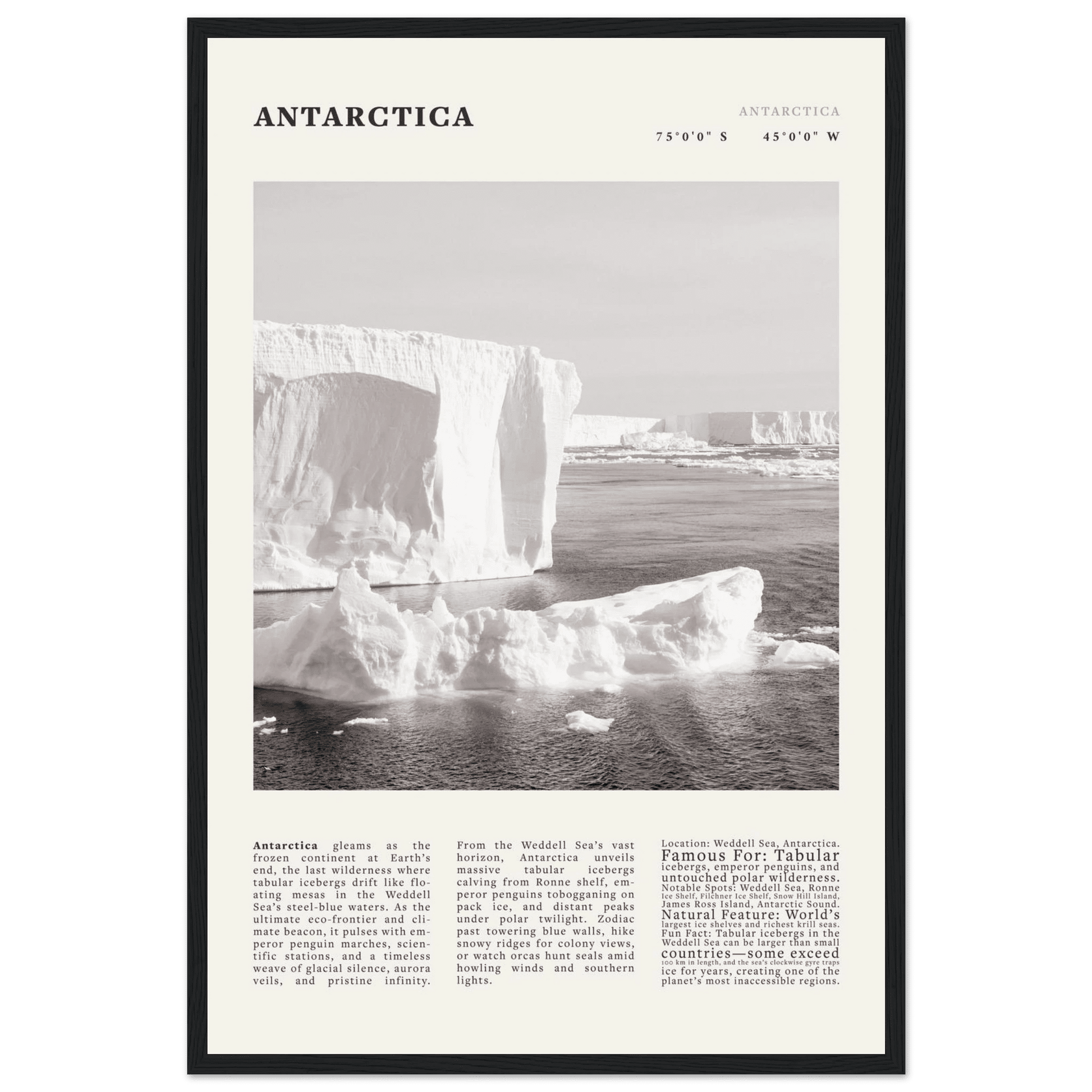 Antarctica Poster Black and White – Vintage Weddell Sea Iceberg Print (Digital & Printed Options) - Evergreen Posters