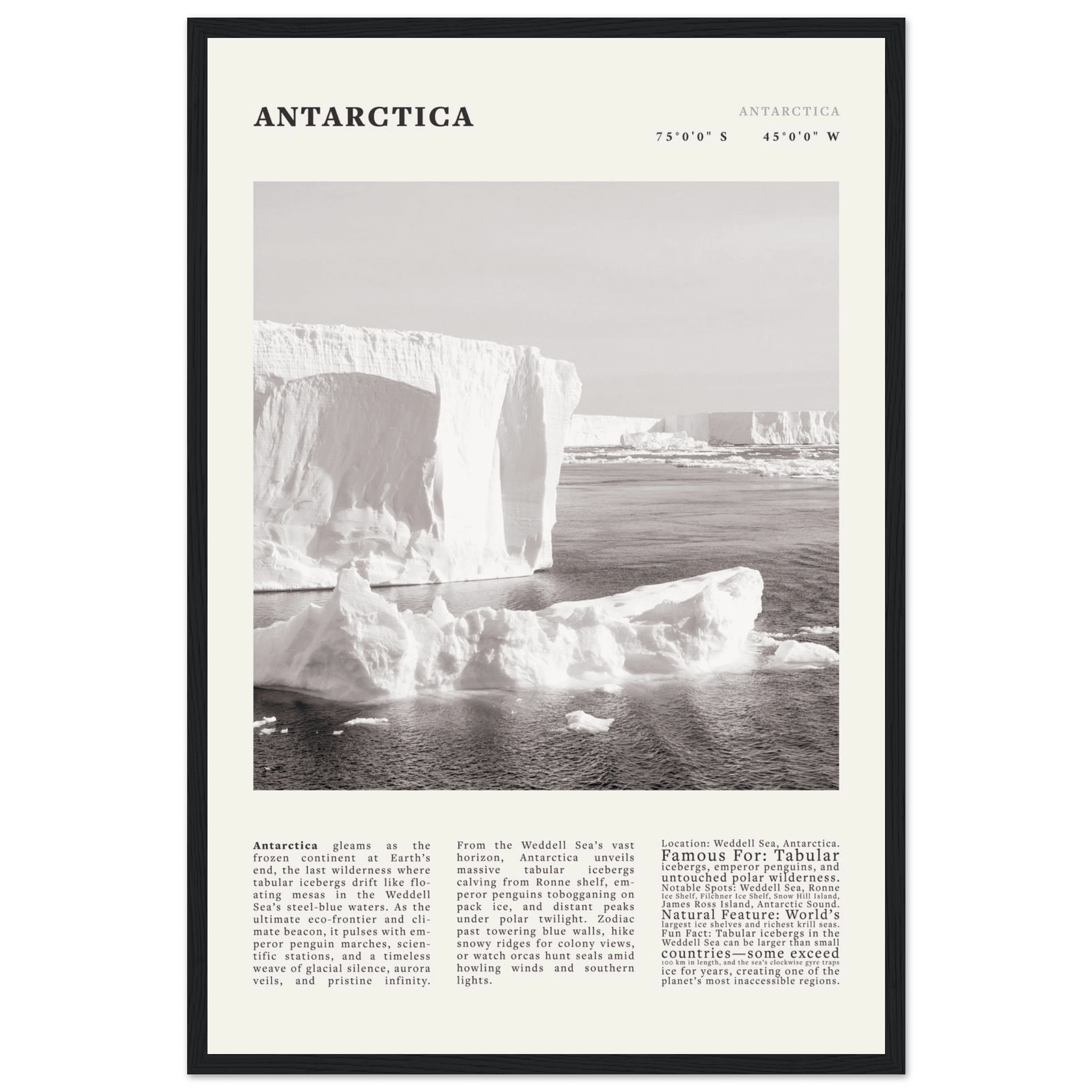 Antarctica Poster Black and White – Vintage Weddell Sea Iceberg Print (Digital & Printed Options) - Evergreen Posters