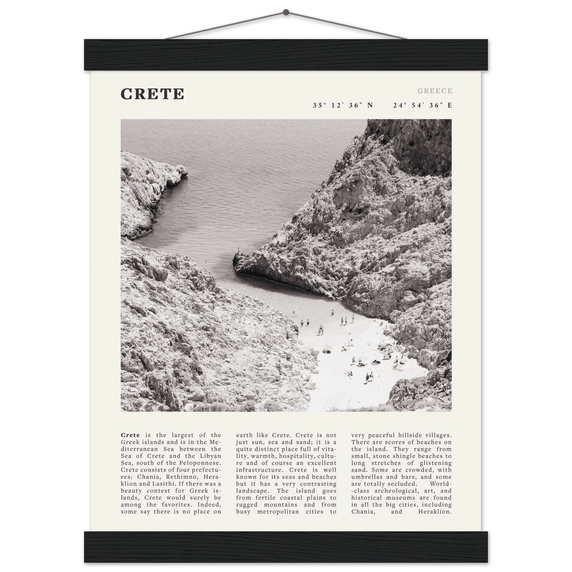 Crete Poster | Black & White Greece Beach Wall Art | Mediterranean Travel Print - Evergreen Posters