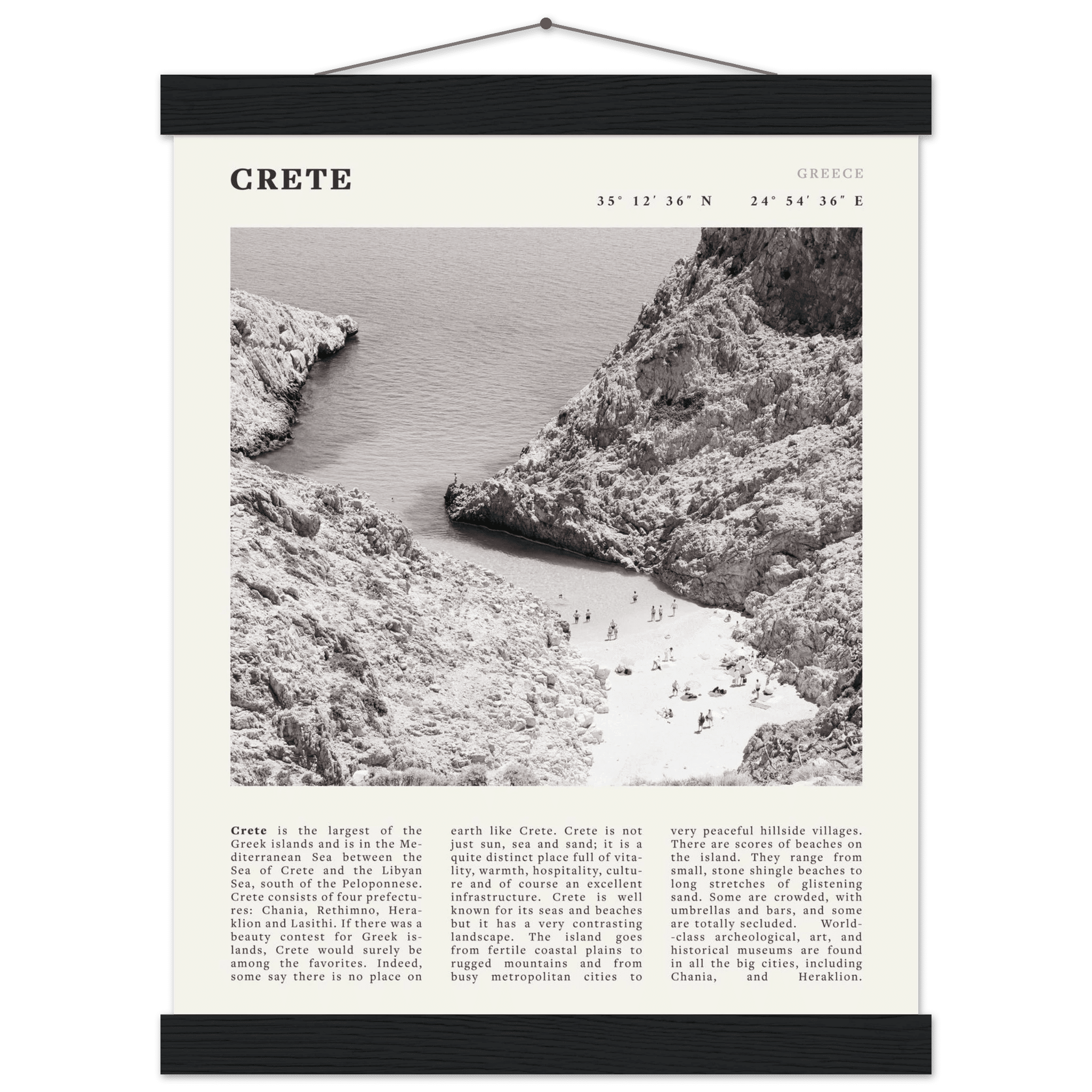 Crete Poster | Black & White Greece Beach Wall Art | Mediterranean Travel Print - Evergreen Posters