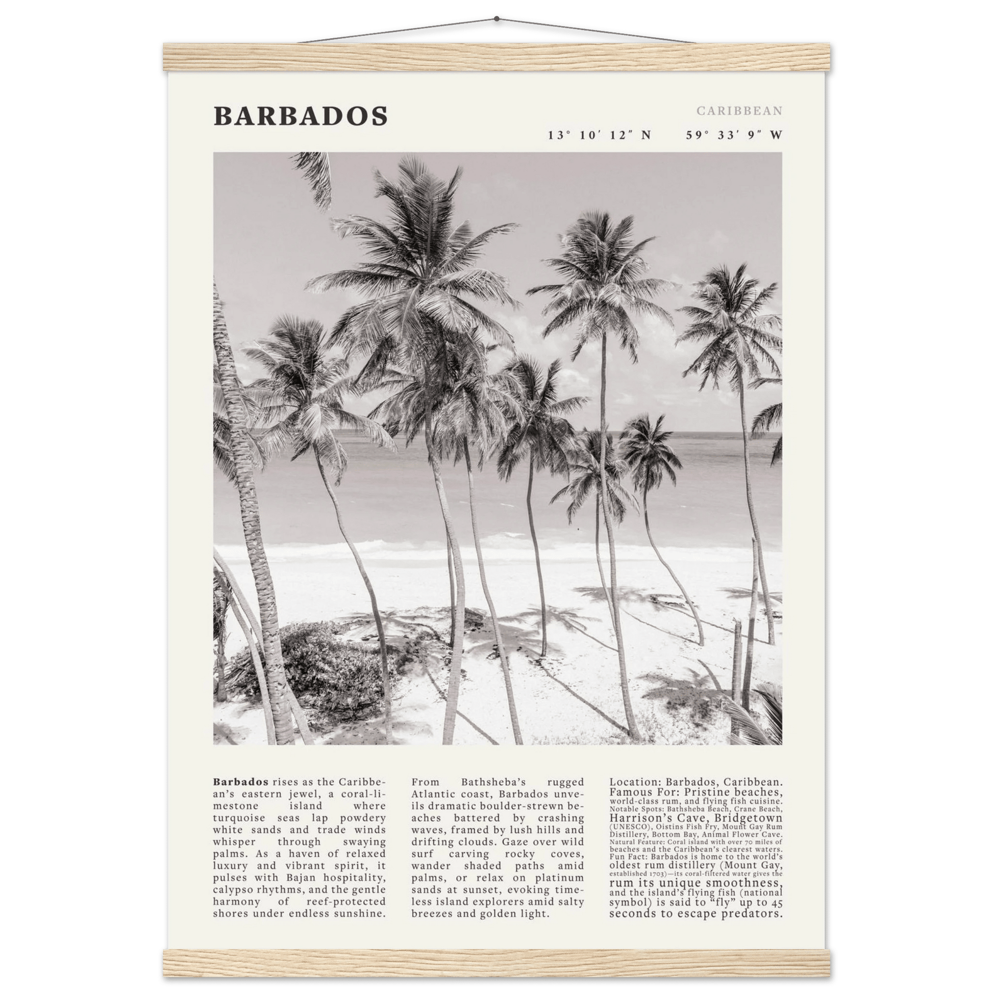 Barbados Poster Black and White – Vintage Caribbean Palm Beach Print (Digital & Printed Options) - Evergreen Posters