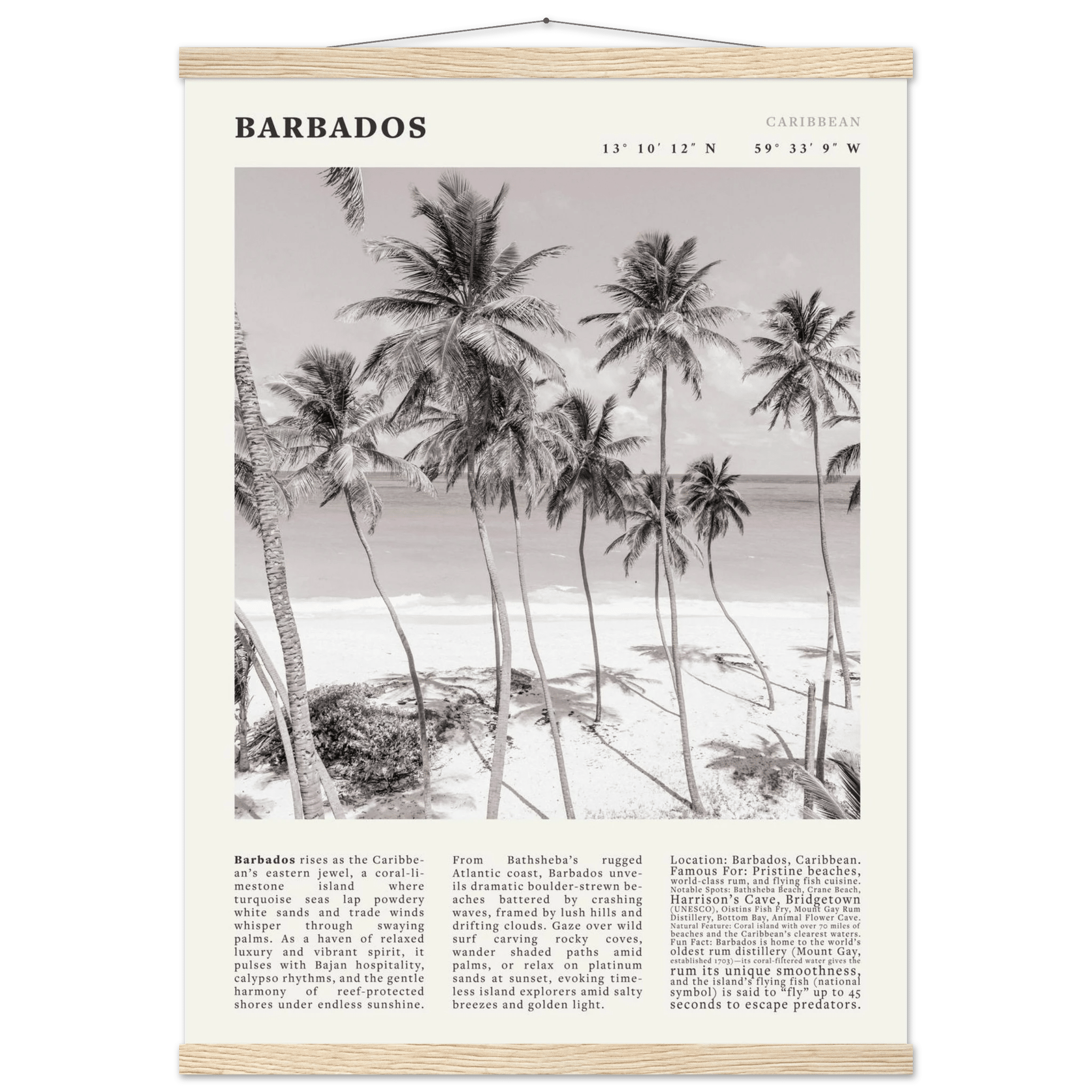 Barbados Poster Black and White – Vintage Caribbean Palm Beach Print (Digital & Printed Options) - Evergreen Posters