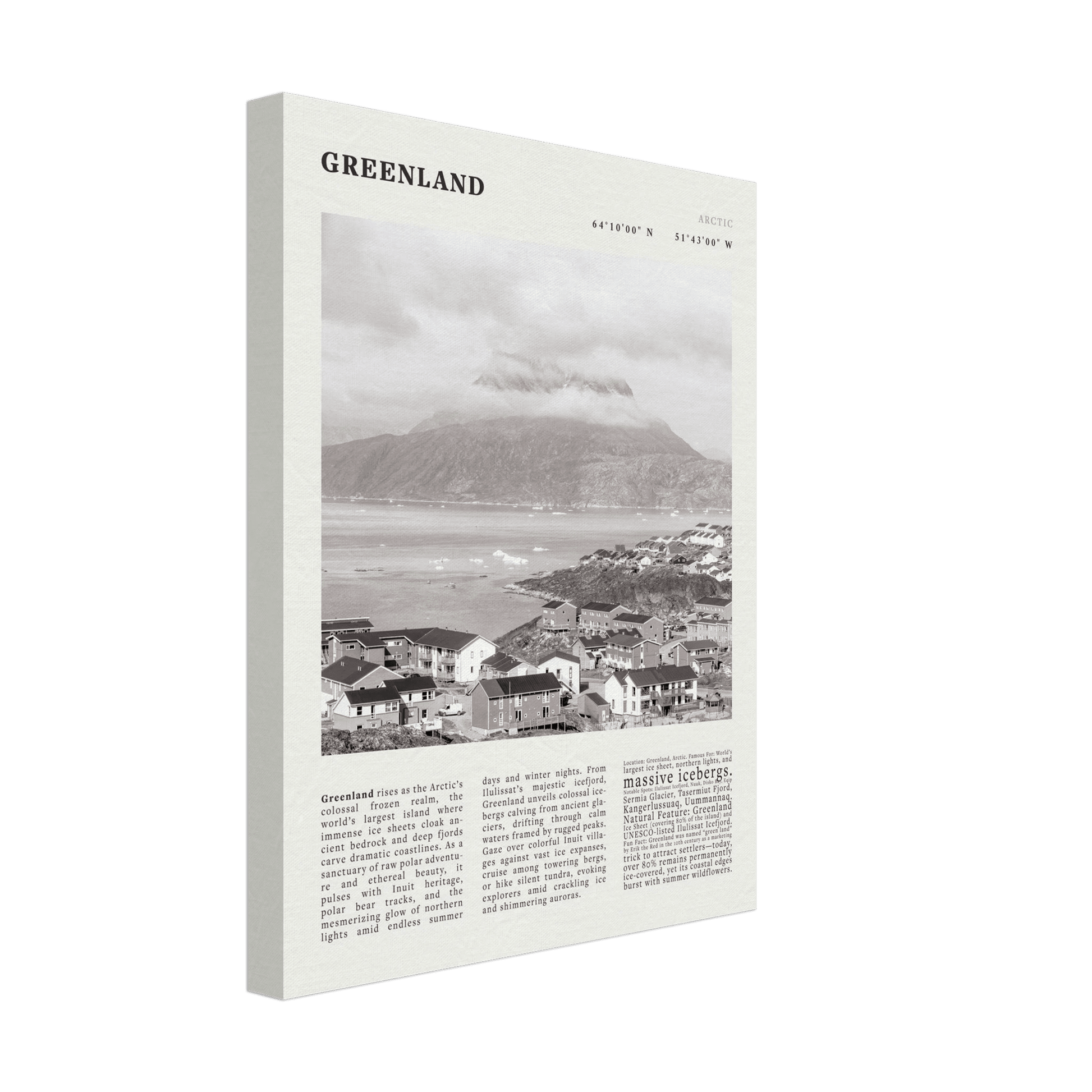 Greenland Poster Black and White – Vintage Arctic Fjord Landscape Print (Digital & Printed Options) - Evergreen Posters