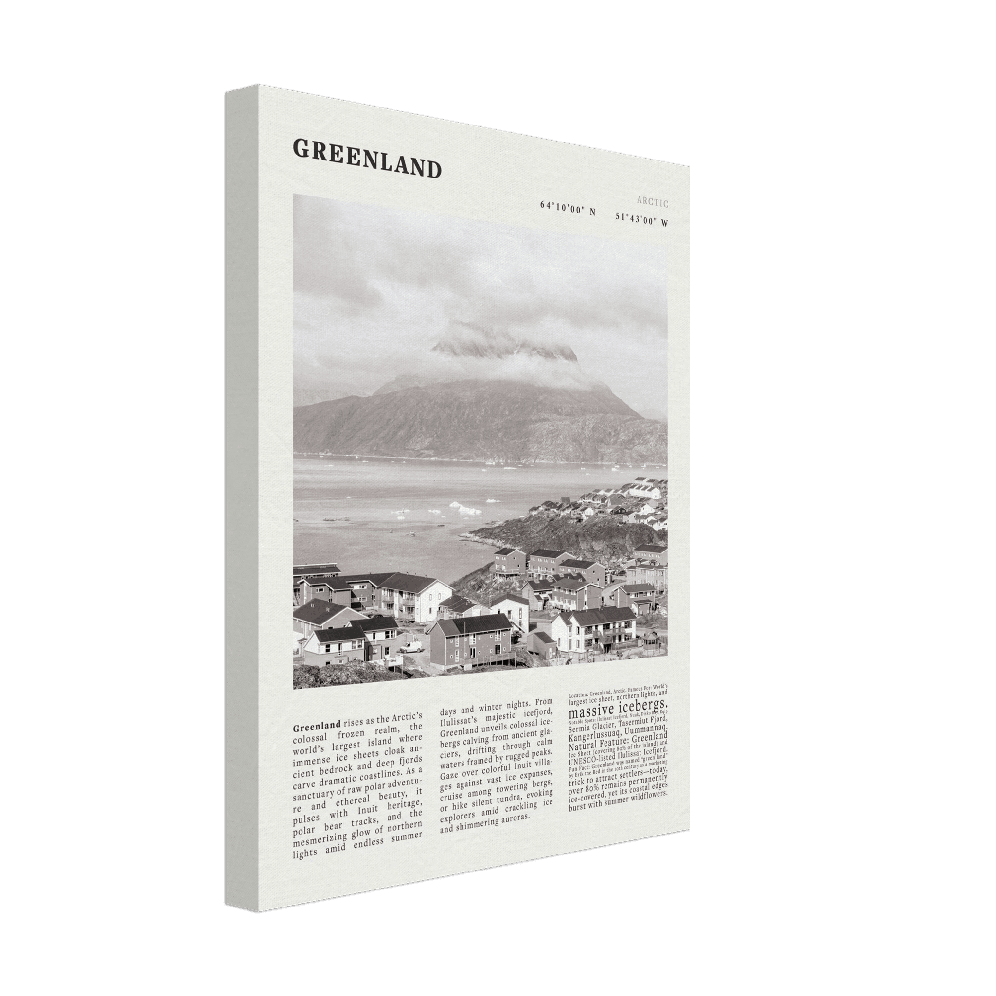 Greenland Poster Black and White – Vintage Arctic Fjord Landscape Print (Digital & Printed Options) - Evergreen Posters