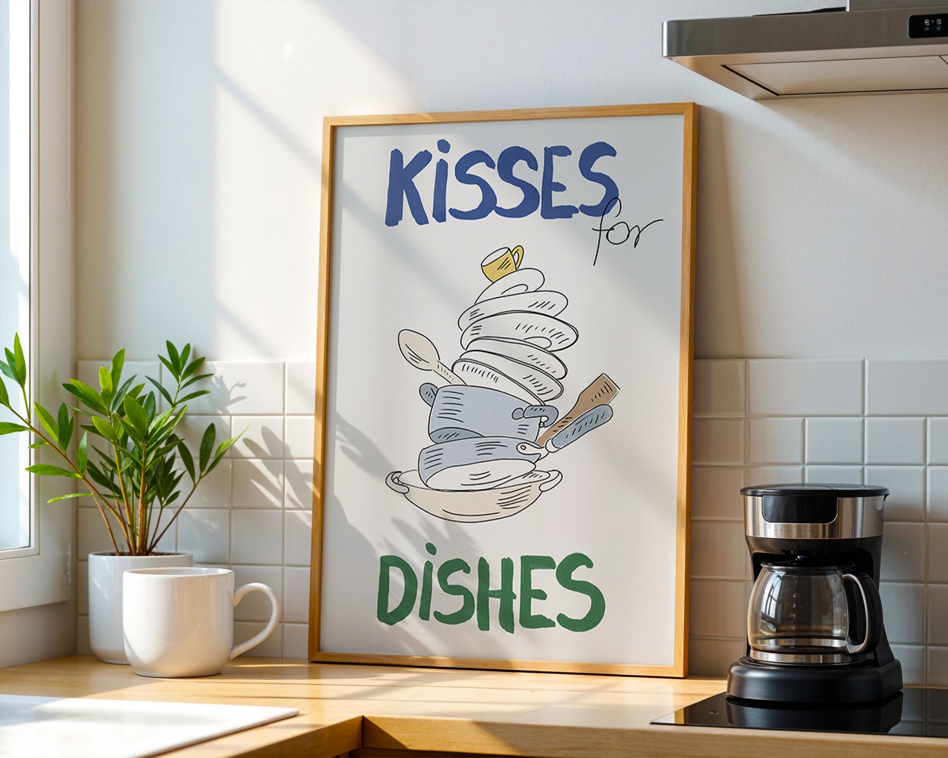 Kisses for Dishes Poster – Funny Kitchen Wall Art Print (Digital & Printed Options) - Evergreen Posters