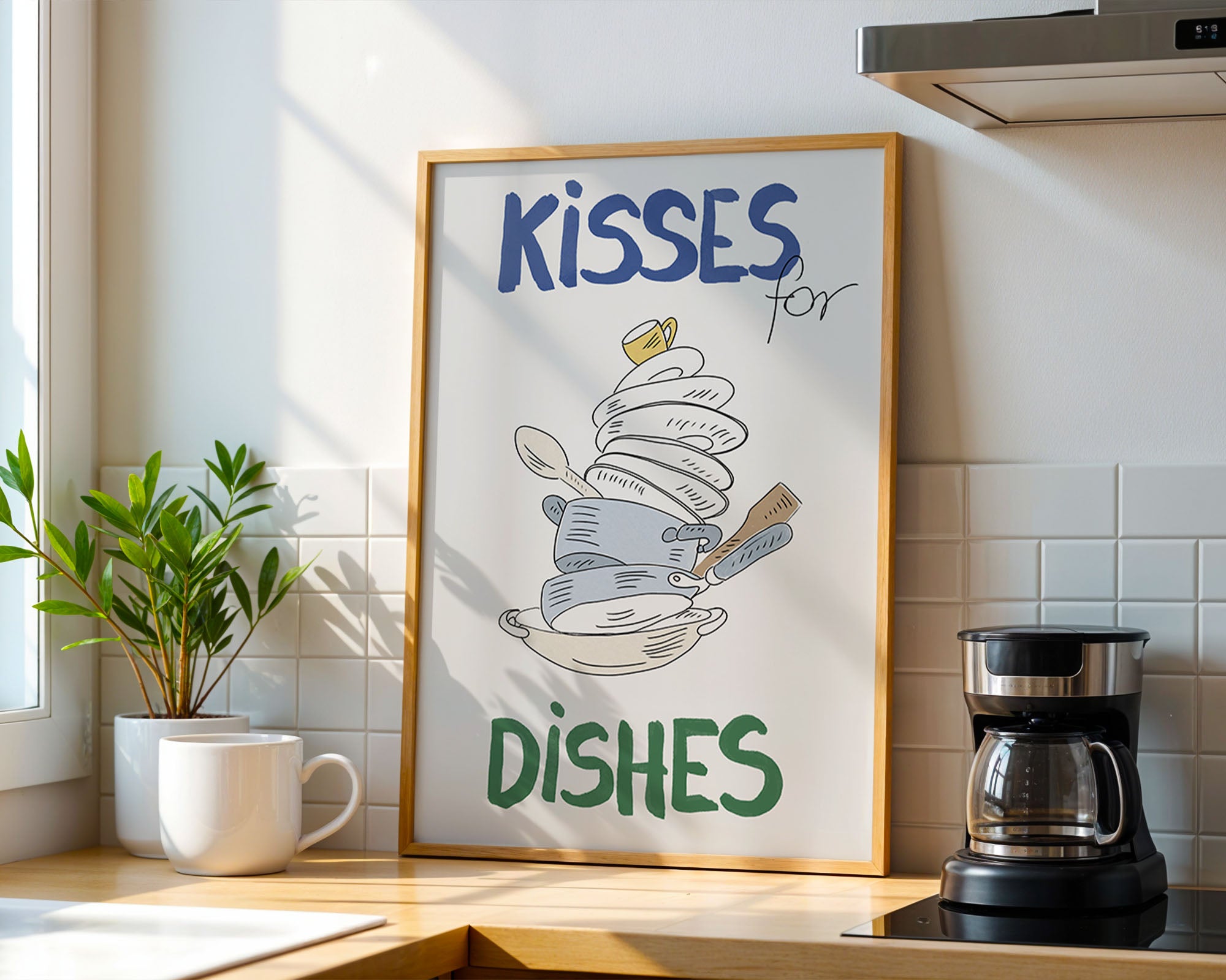 Kisses for Dishes Poster – Funny Kitchen Wall Art Print (Digital & Printed Options) - Evergreen Posters