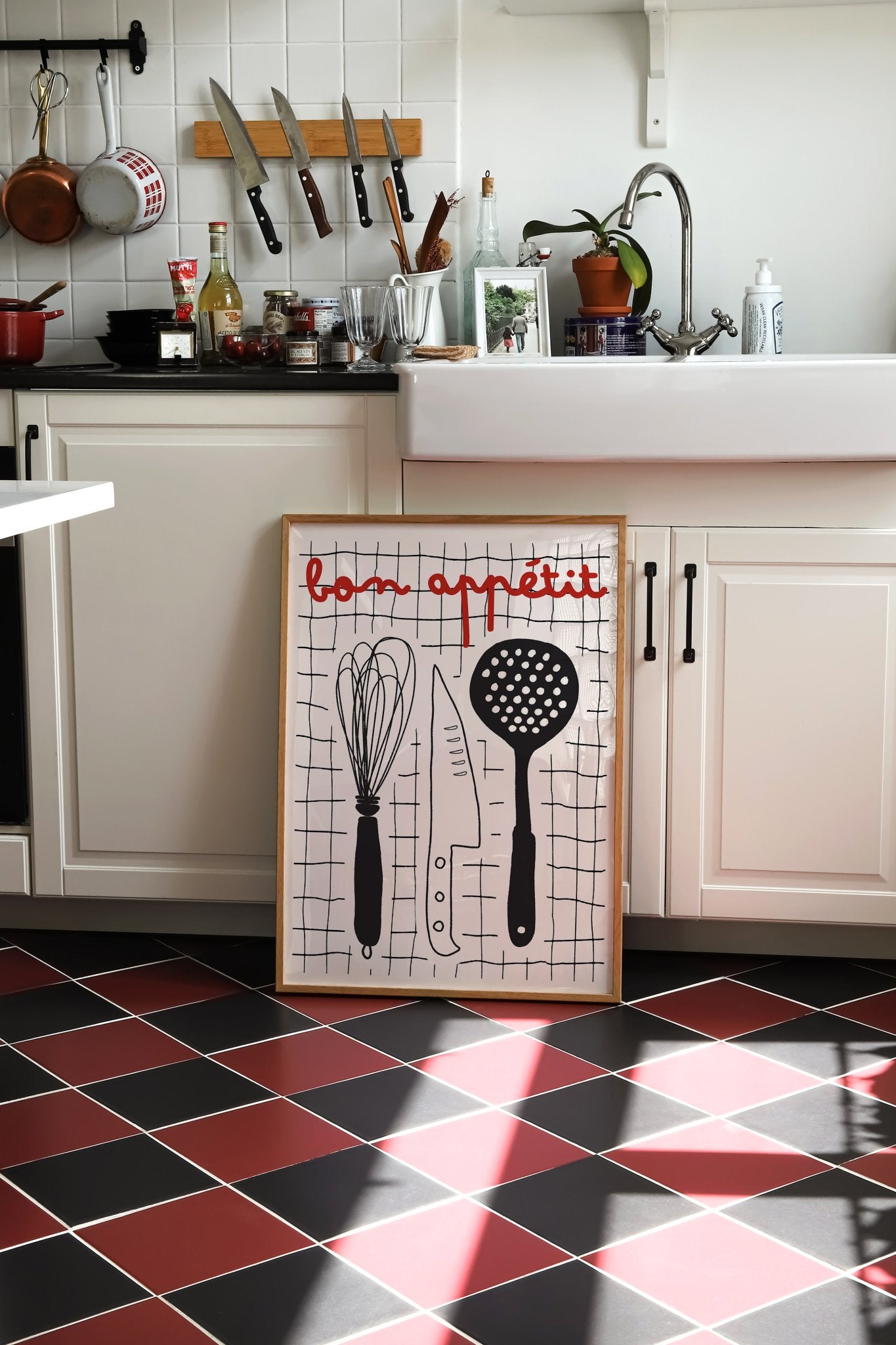 Bon Appétit French Kitchen Print | Bold Black Red Wall Art Poster - Evergreen Posters