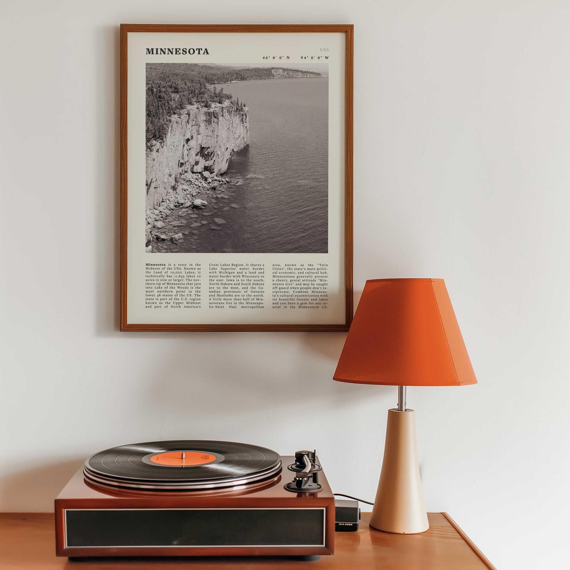 Minnesota Poster | Black & White Lake Superior Wall Art | USA Nature Travel Print - Evergreen Posters