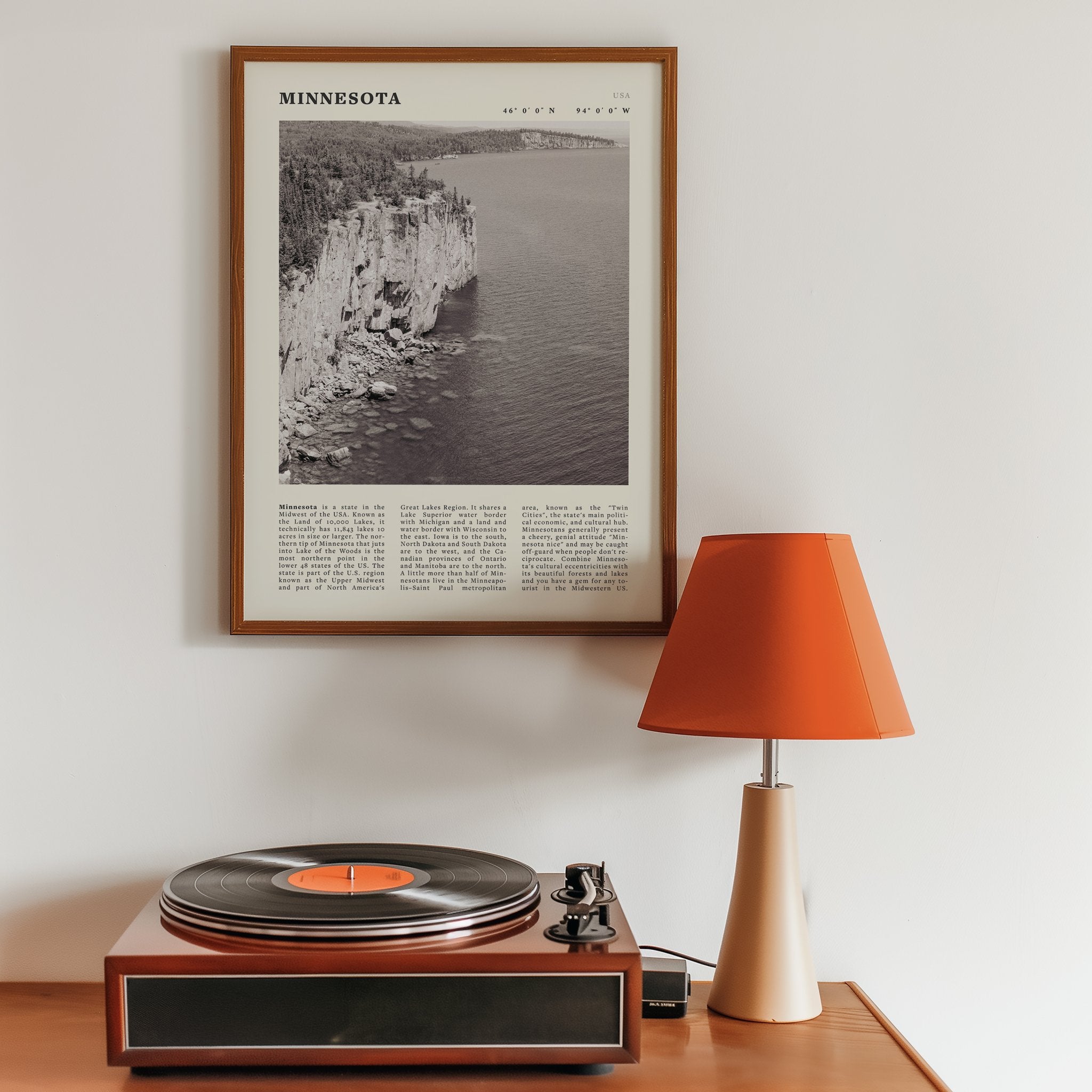 Minnesota Poster | Black & White Lake Superior Wall Art | USA Nature Travel Print - Evergreen Posters
