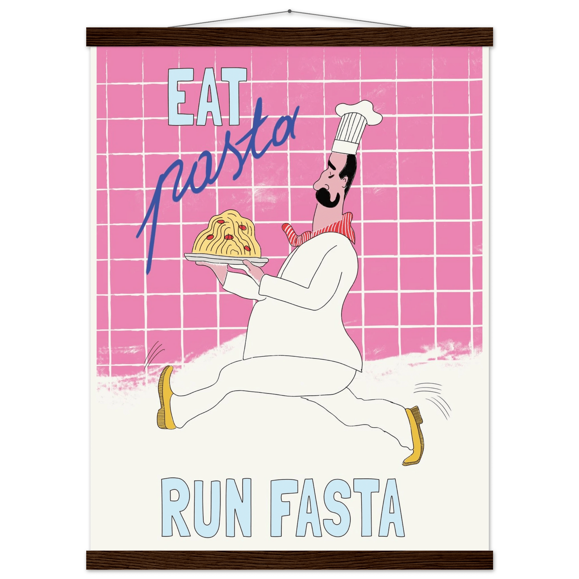 Eat Pasta Run Fasta Poster – Playful Kitchen Wall Art Print (Pink Edition) - Evergreen Posters