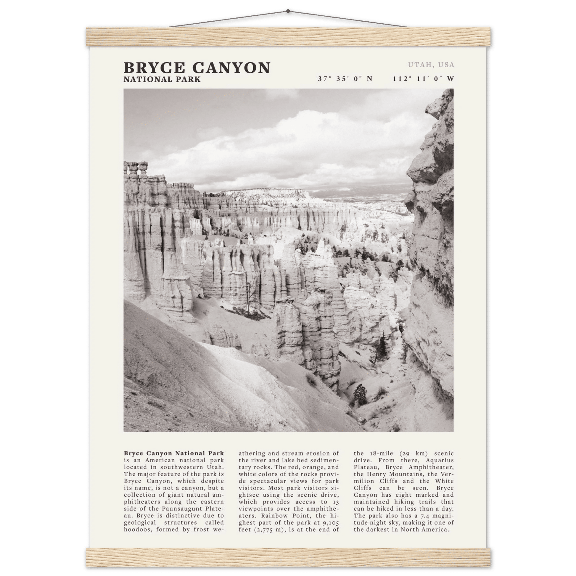 Bryce Canyon National Park Poster | Black & White Utah Hoodoos Wall Art Print - Evergreen Posters - 63