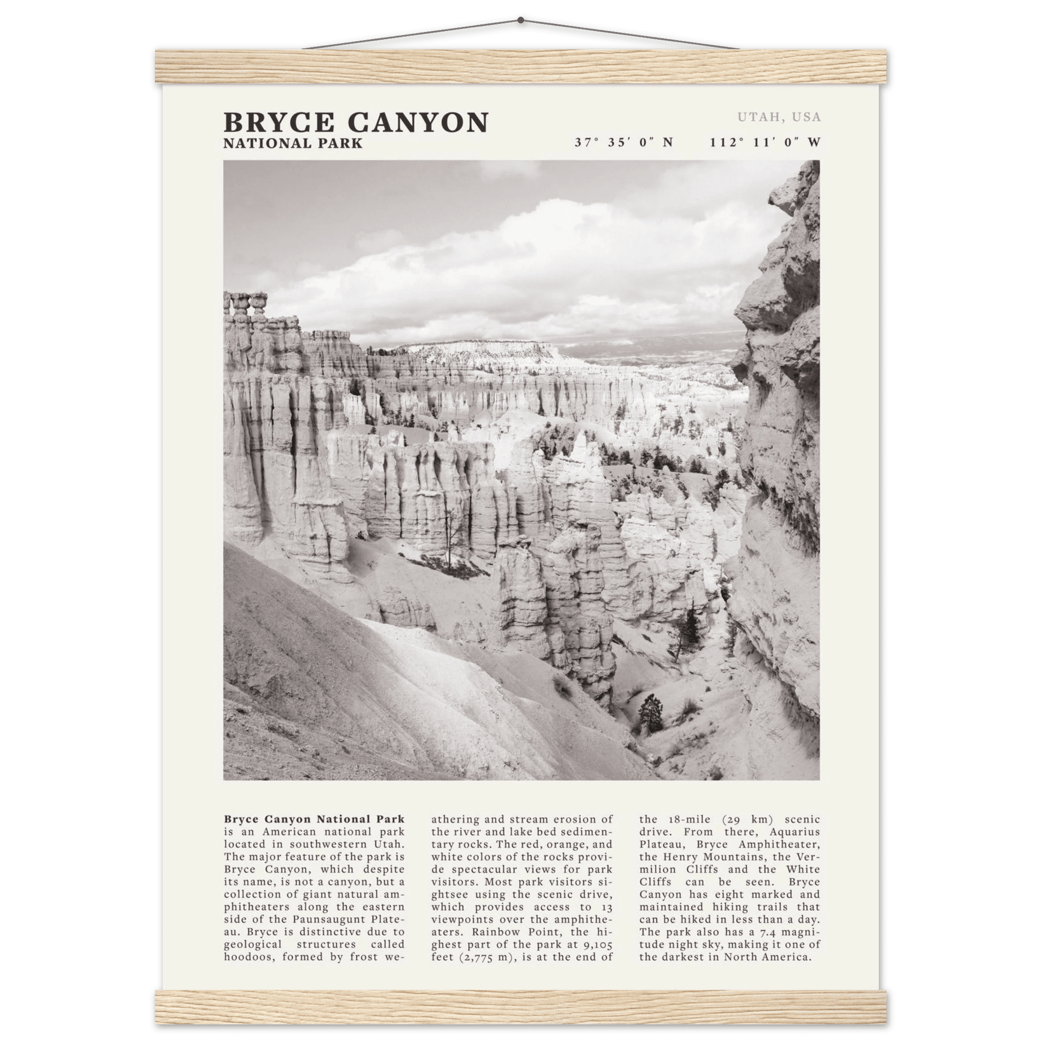 Bryce Canyon National Park Poster | Black & White Utah Hoodoos Wall Art Print - Evergreen Posters - 63
