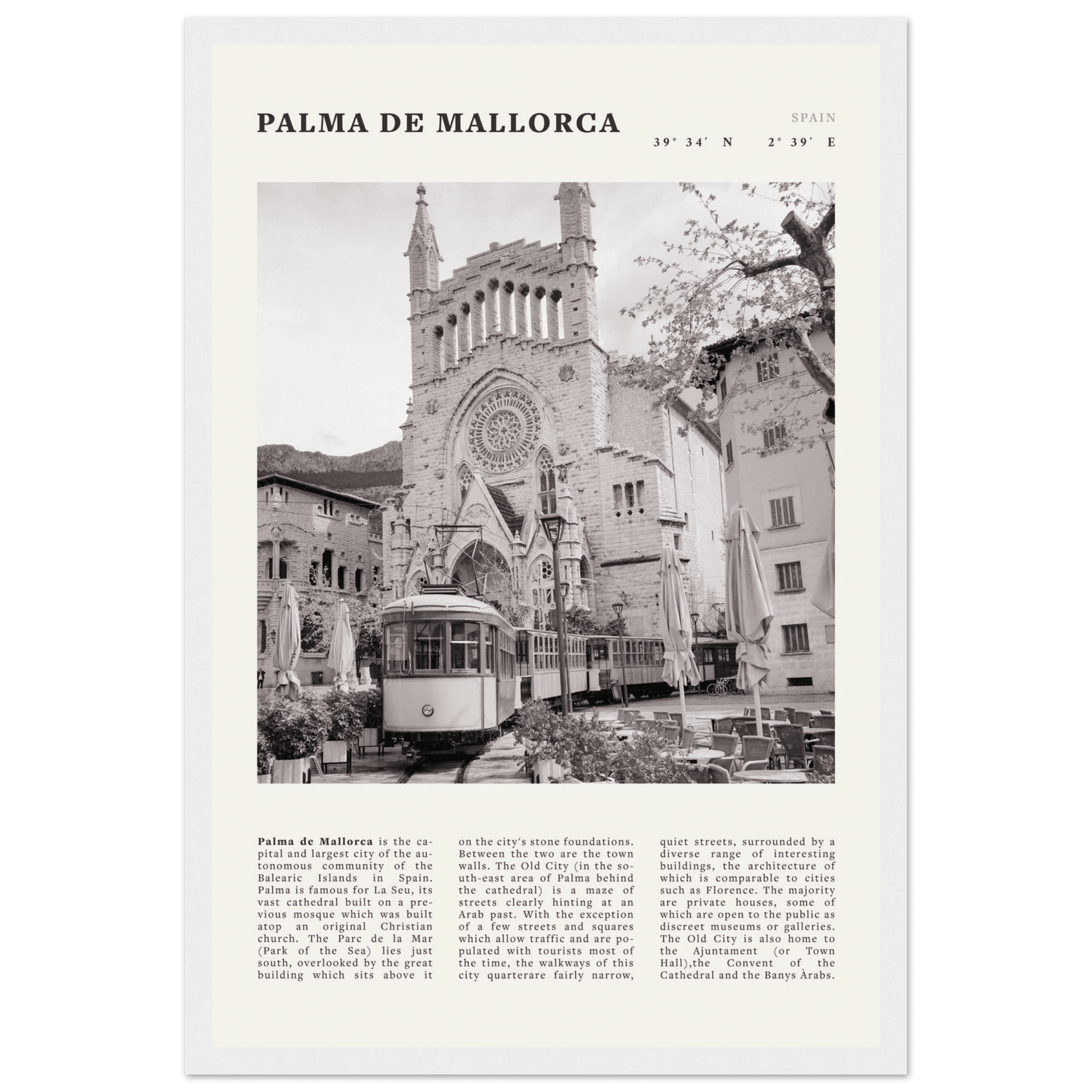 Palma de Mallorca Poster | Black & White Spain Wall Art | Travel Print | Mediterranean Decor - Evergreen Posters