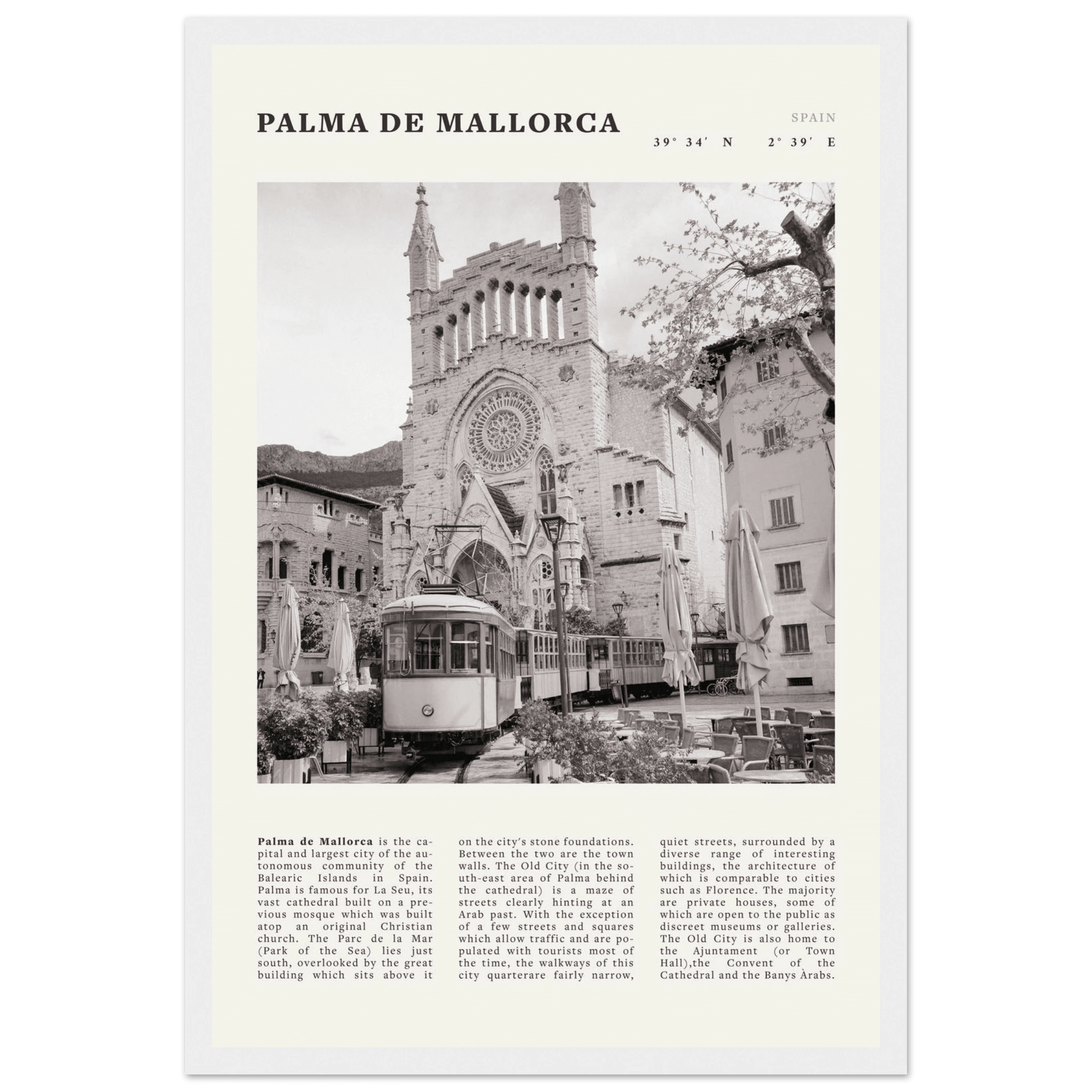 Palma de Mallorca Poster | Black & White Spain Wall Art | Travel Print | Mediterranean Decor - Evergreen Posters