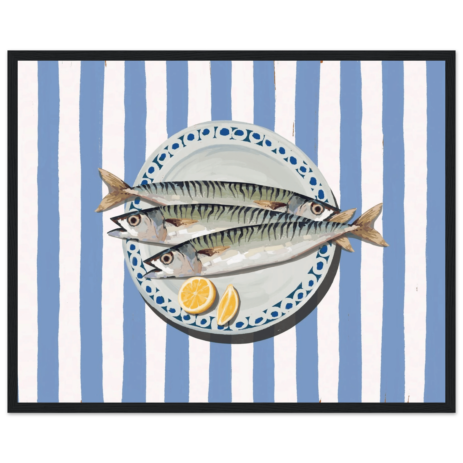 Sardines Print | Blue Stripe Fish Kitchen Wall Art | Coastal Food Poster - Evergreen Posters