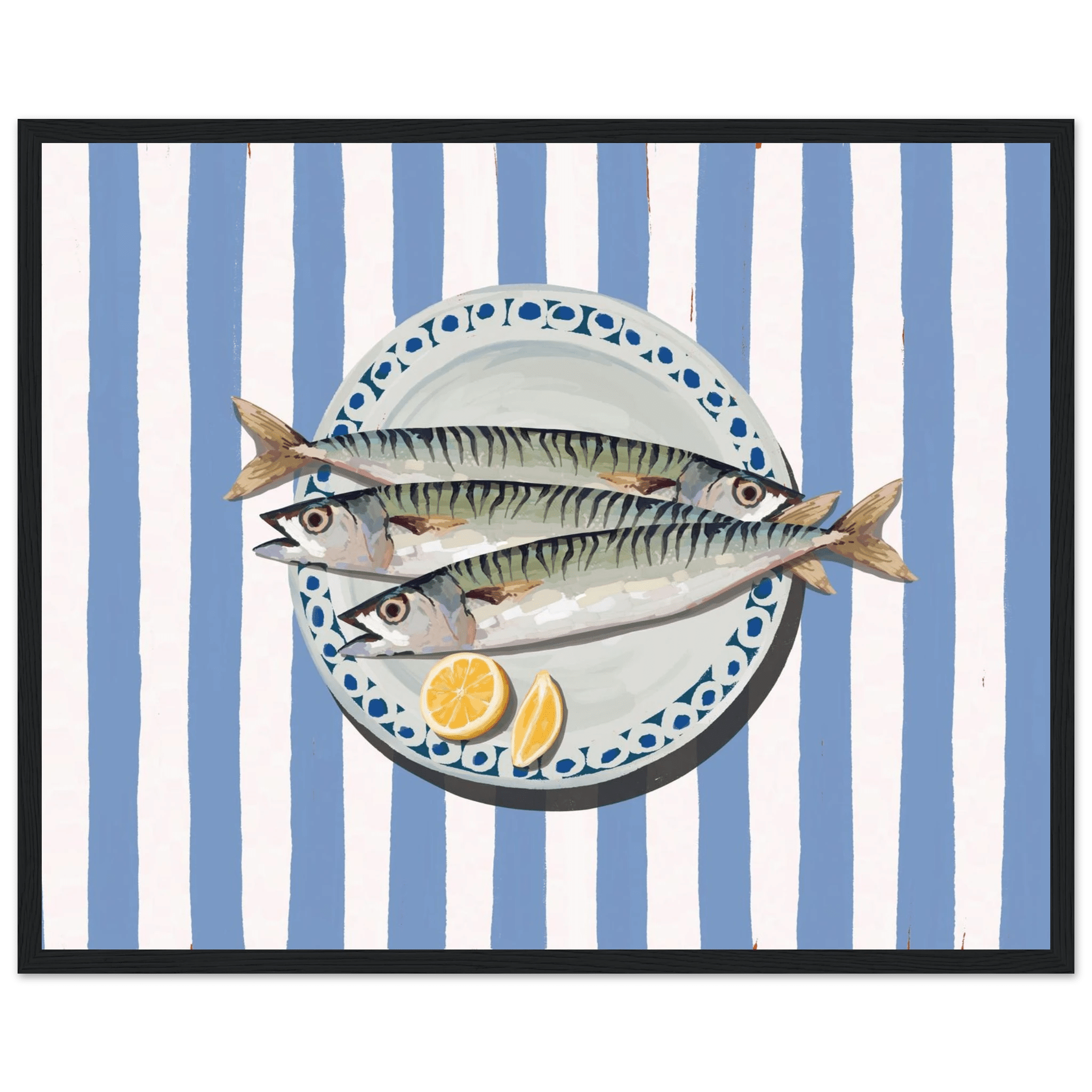 Sardines Print | Blue Stripe Fish Kitchen Wall Art | Coastal Food Poster - Evergreen Posters